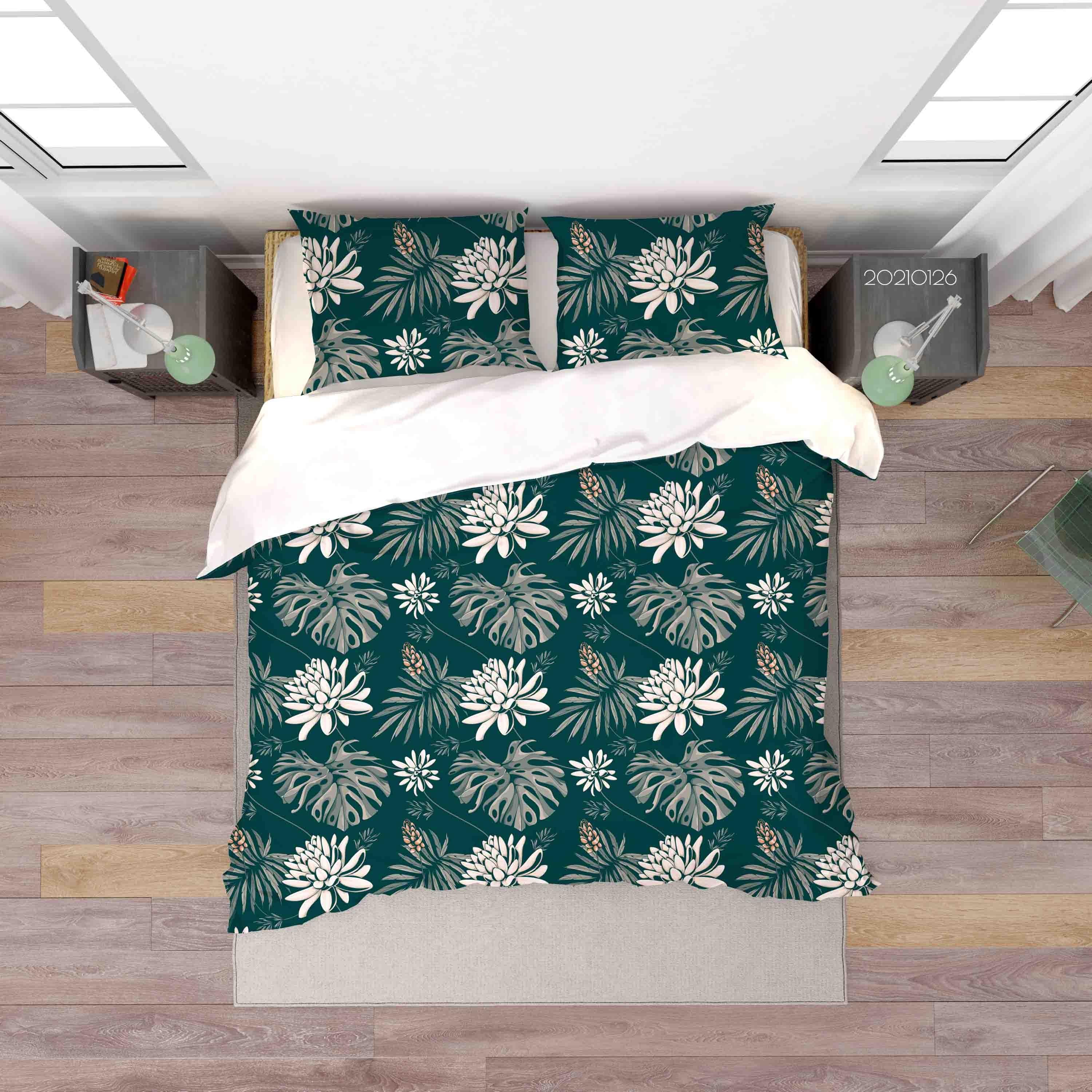 3D Tropical Green Leaf Floral Quilt Cover Set Bedding Set Duvet Cover Pillowcases 37- Jess Art Decoration
