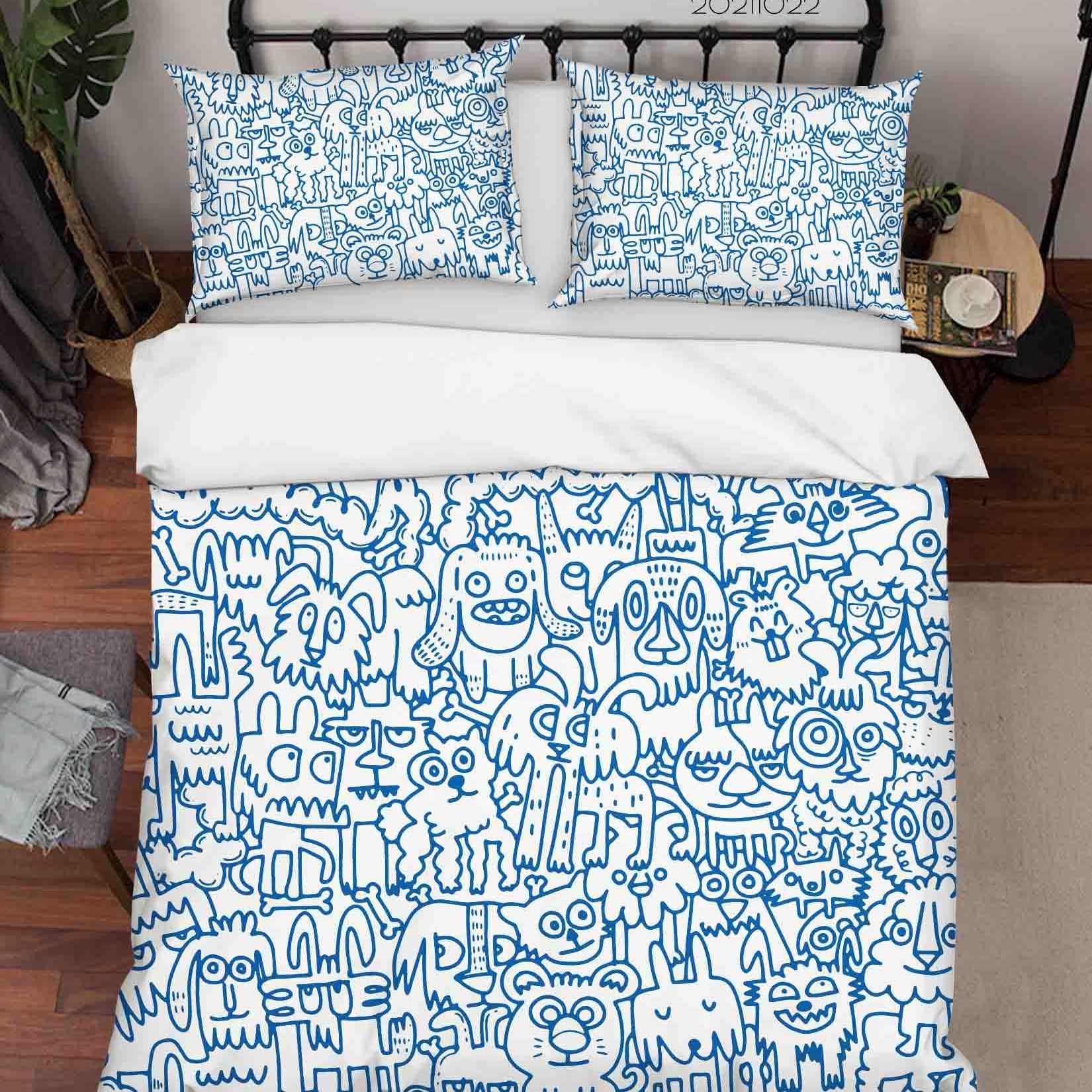 3D Abstract Blue Dog Graffiti Quilt Cover Set Bedding Set Duvet Cover Pillowcases 36- Jess Art Decoration