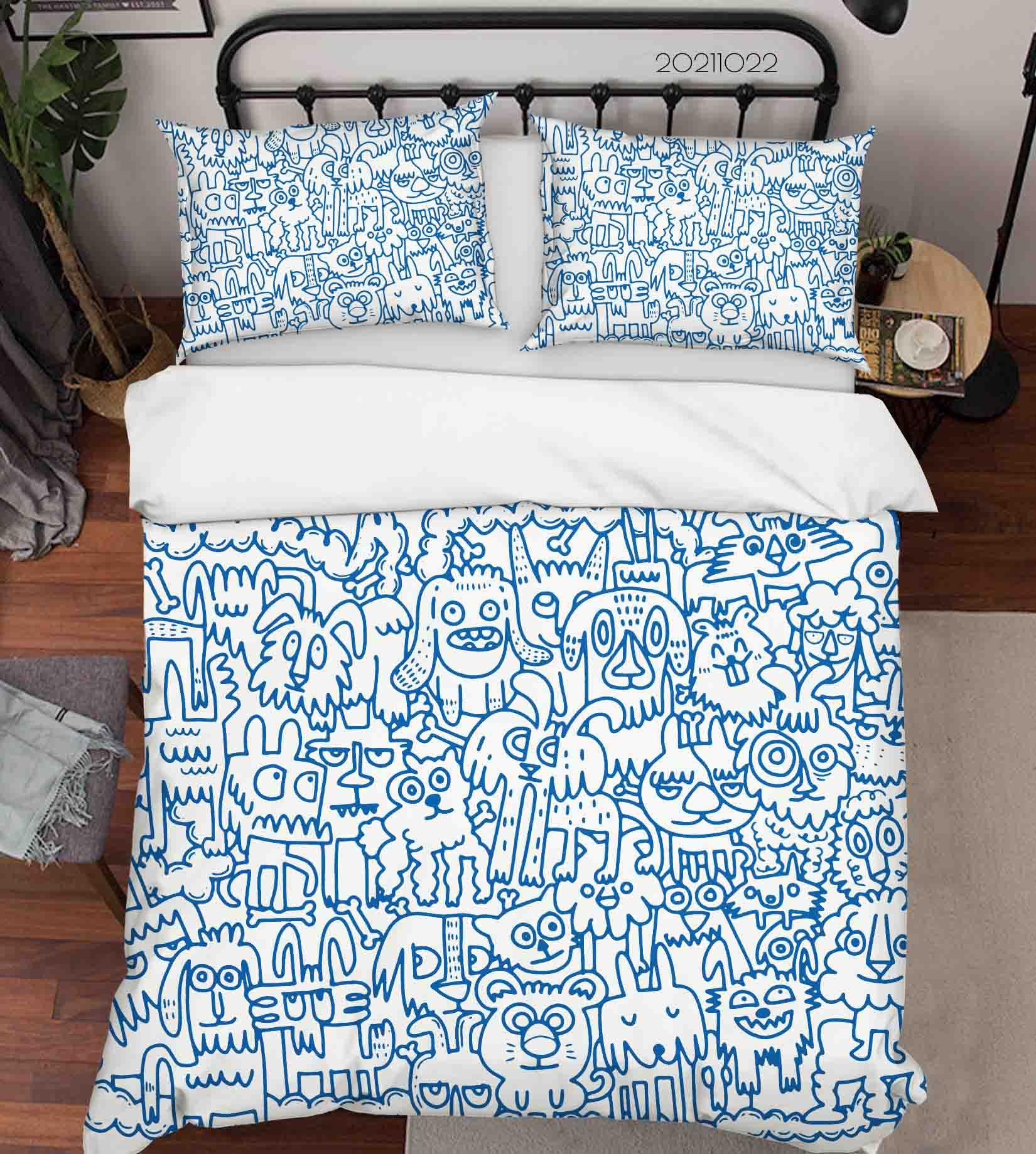 3D Abstract Blue Dog Graffiti Quilt Cover Set Bedding Set Duvet Cover Pillowcases 36- Jess Art Decoration