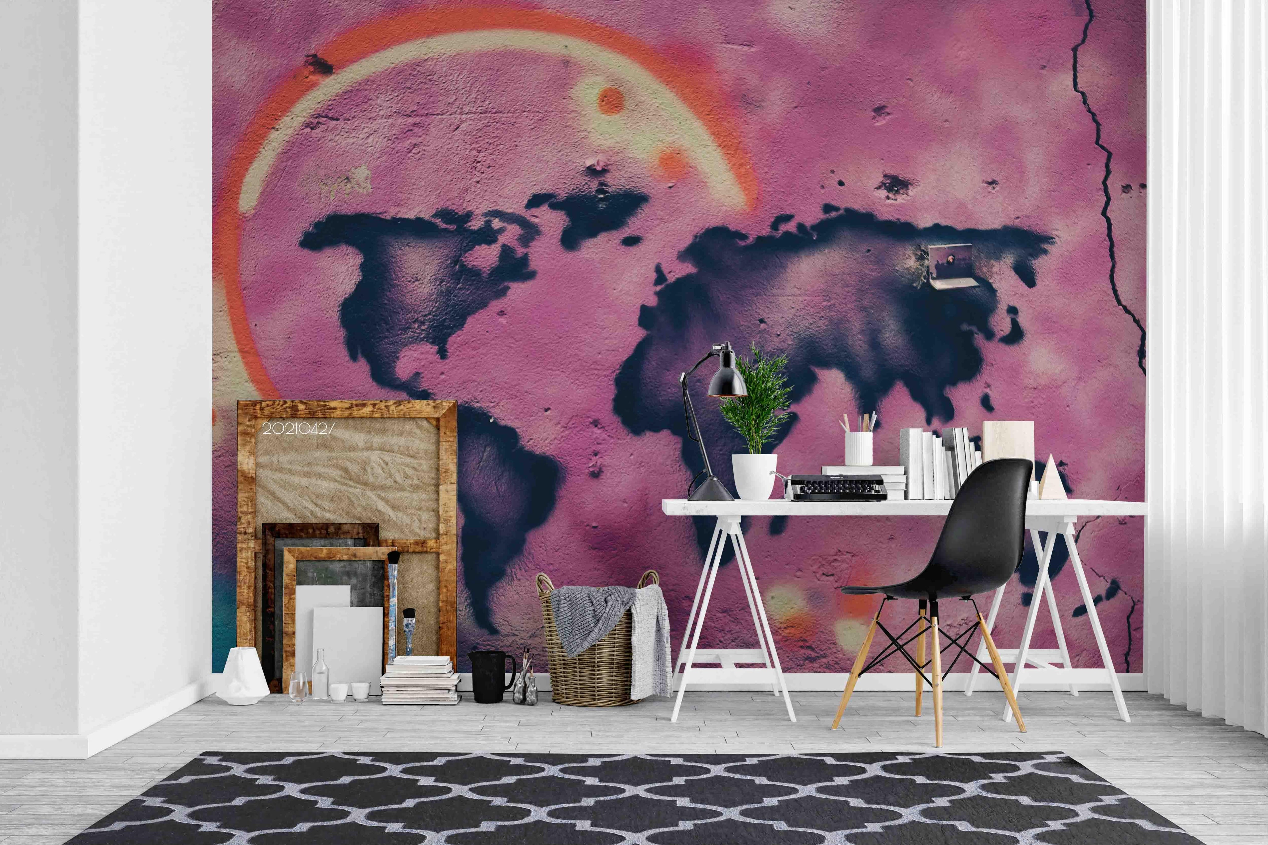 3D Abstract Pink Map Graffiti Wall Mural Wallpaper LQH 110- Jess Art Decoration