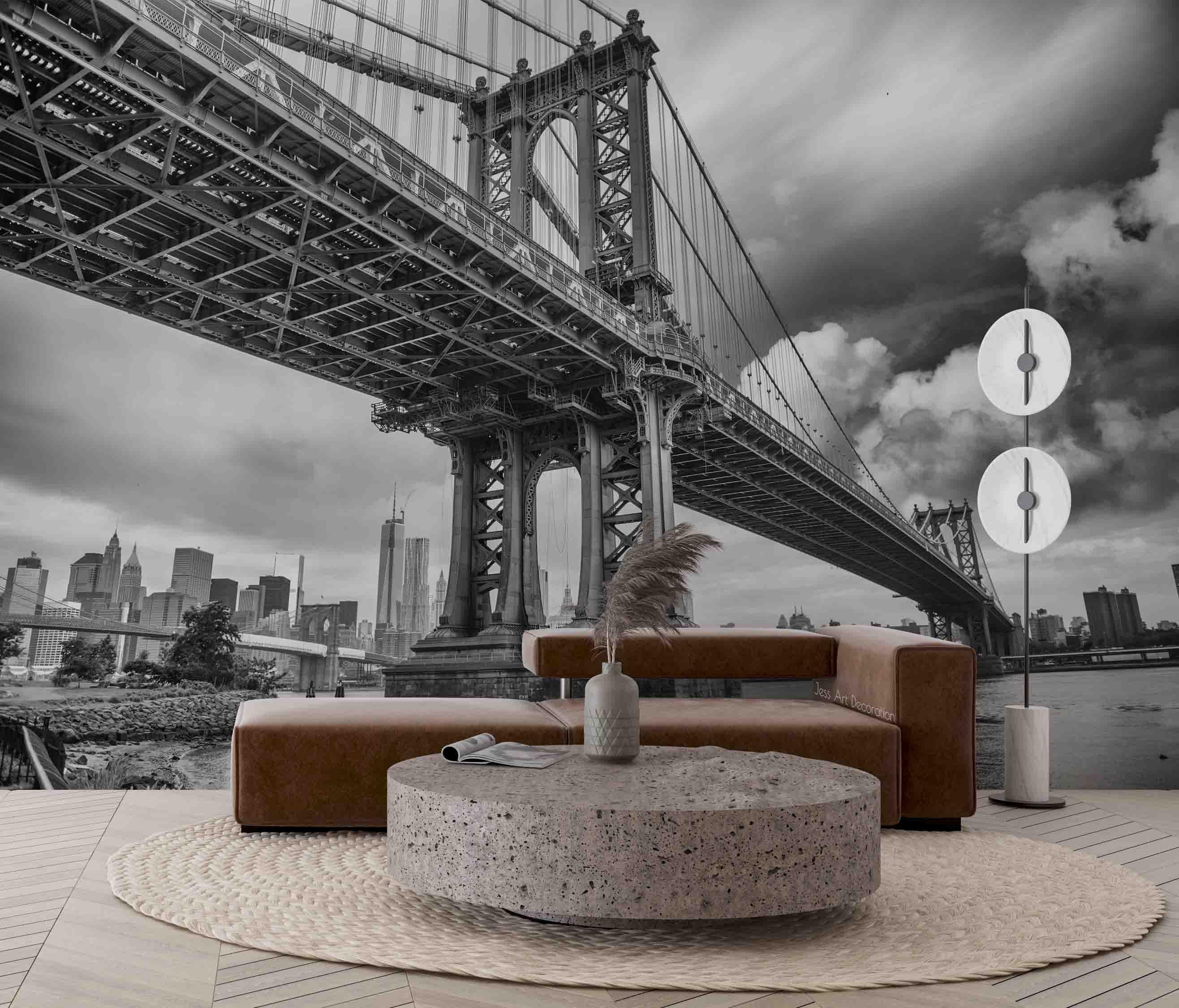 3D City View Building Chain Bridge Water Surface Dark Clouds Wall Mural Wallpaper GD 2461- Jess Art Decoration
