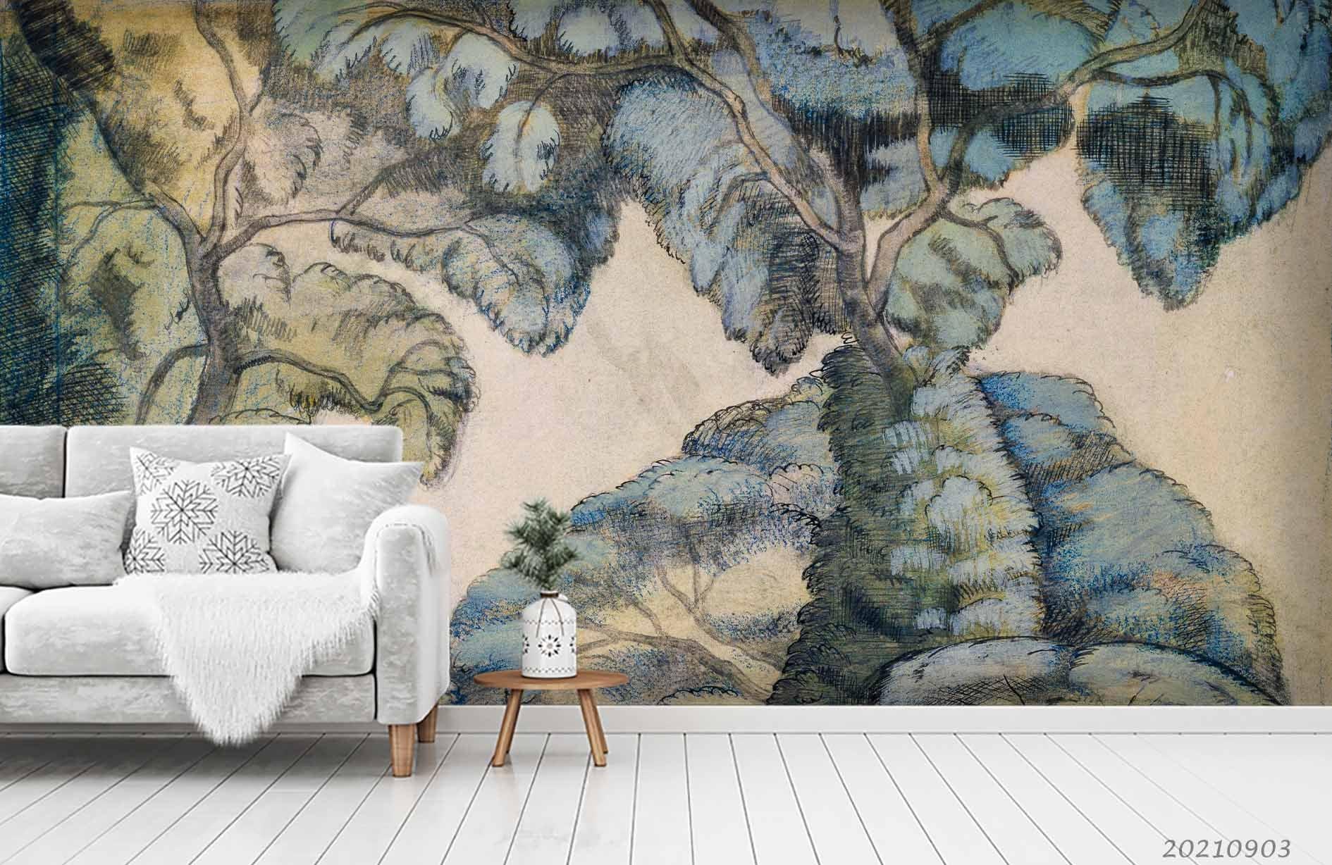 3D Tree Oil Painting Wall Mural Wallpaper LQH 128- Jess Art Decoration