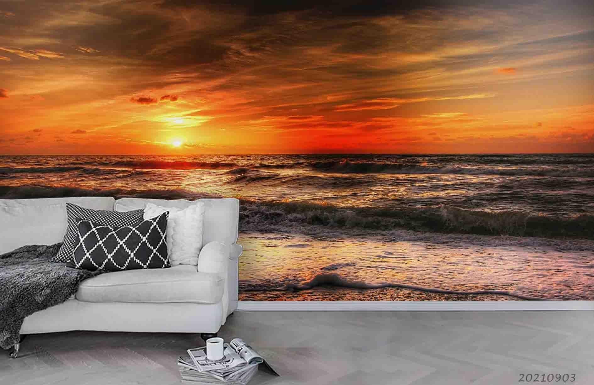 3D Sunset Sky Beach Landscape Wall Mural Wallpaper LQH 105- Jess Art Decoration