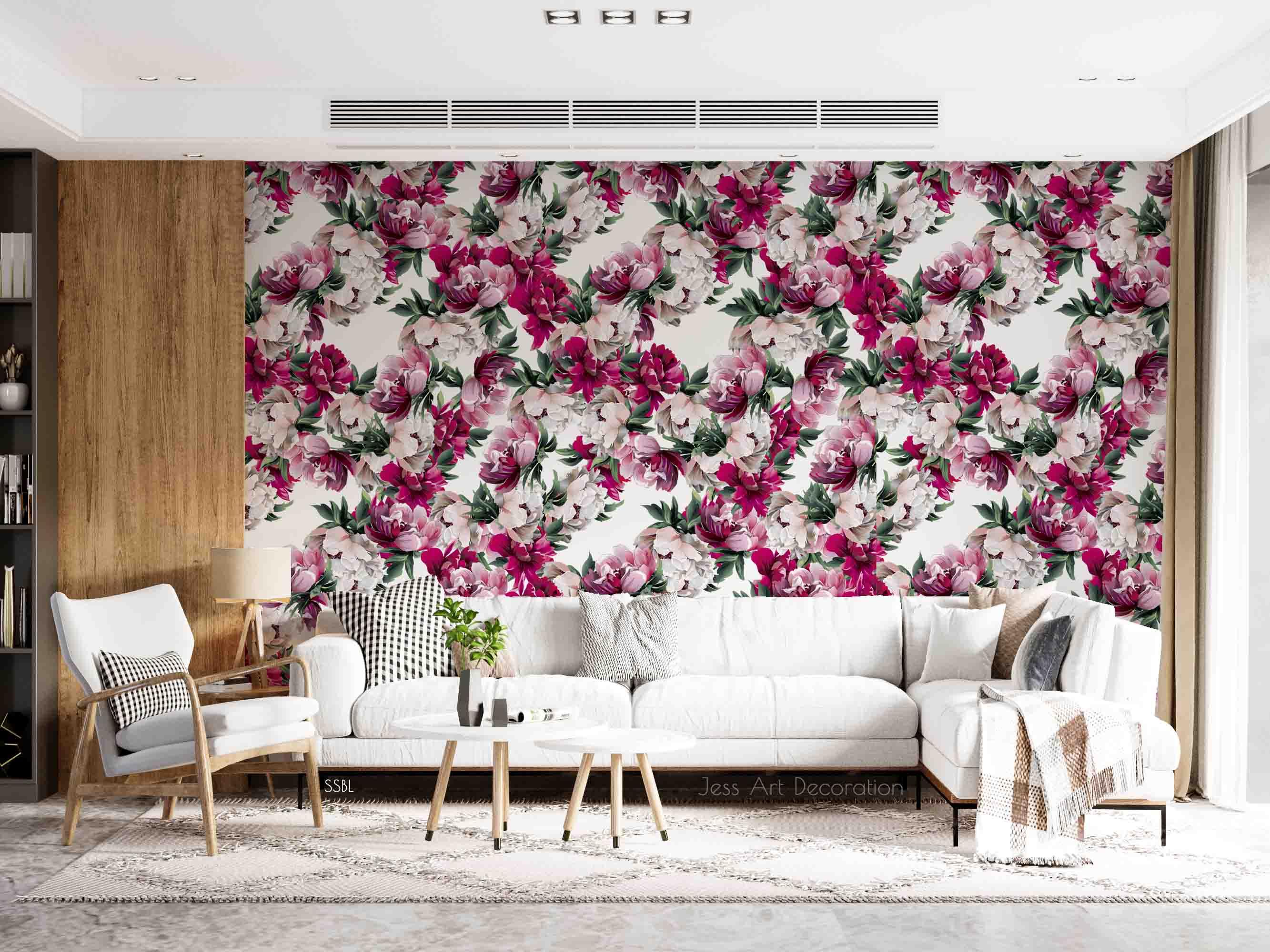 3D Vintage Baroque Art Blooming Flowers White Background Wall Mural Wallpaper GD 3663- Jess Art Decoration