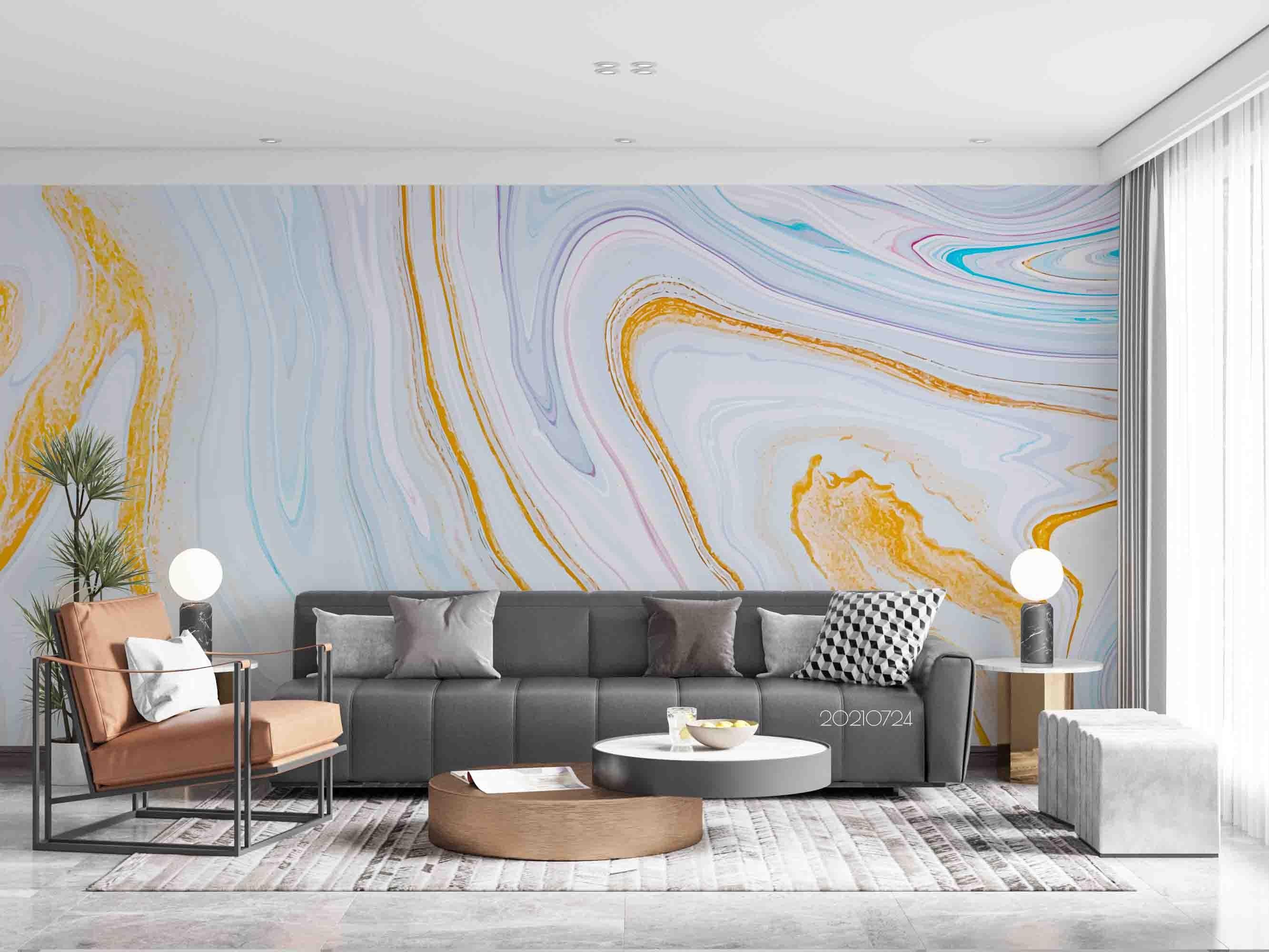 3D White Golden Marble Texture Flowing Wall Mural Wallpaper SWW3626- Jess Art Decoration
