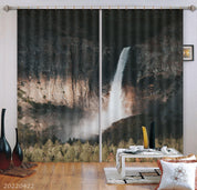 3D Landscape Mountain Rocky Waterfall Forest Curtains and Drapes GD 4253- Jess Art Decoration