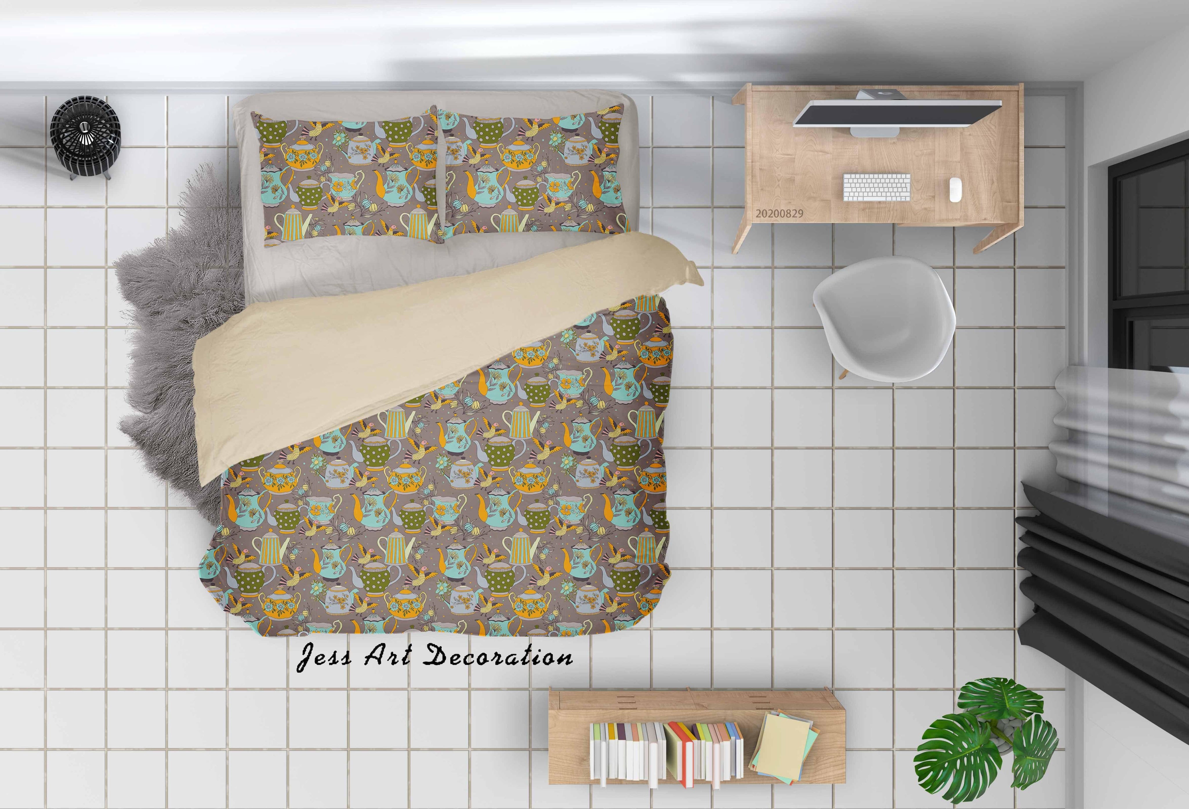 3D Abstract Hand Draw Cartoon Teapot Pattern Quilt Cover Set Bedding Set Duvet Cover Pillowcases WJ 3549- Jess Art Decoration