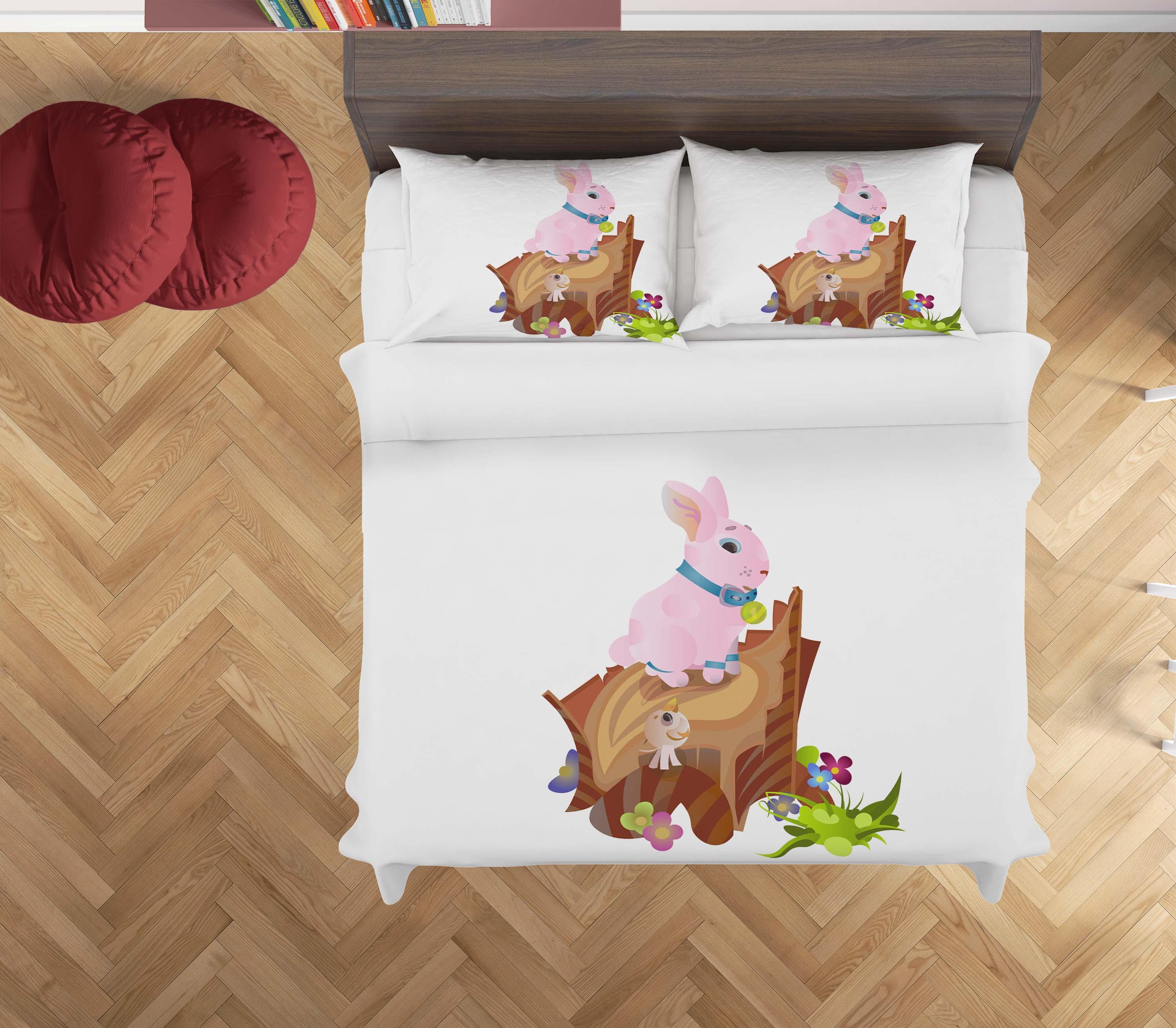 3D White Rabbit Quilt Cover Set Bedding Set Duvet Cover Pillowcases SF21- Jess Art Decoration