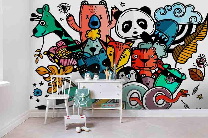 3D Cartoon Animal Panda Bear Tiger Fox Penguin Wall Mural Wallpaper SF52- Jess Art Decoration