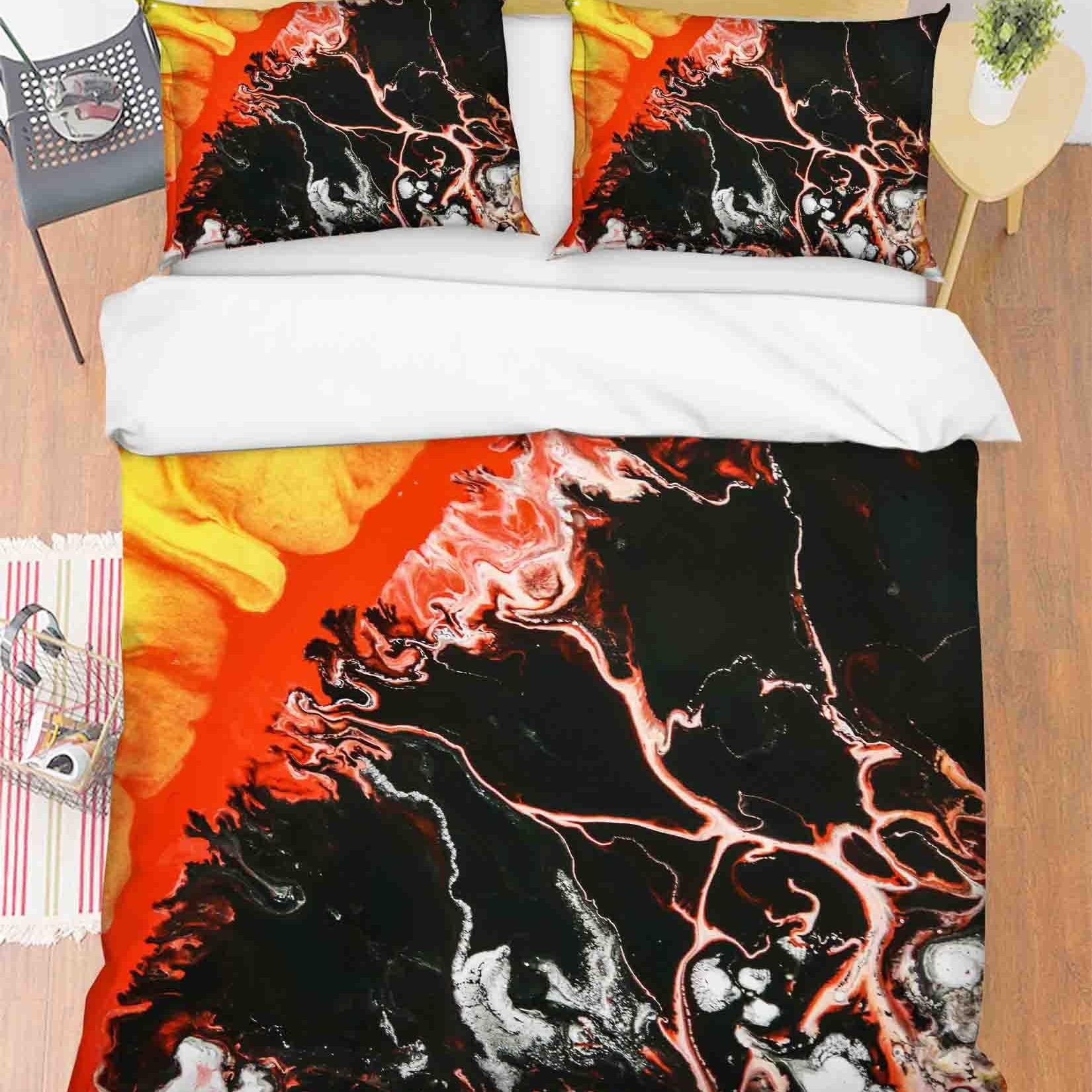 3D Abstract Black Orange Marble Texture Quilt Cover Set Bedding Set Duvet Cover Pillowcases 4- Jess Art Decoration