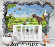3D Destroyed Cartoon Rain Forest Dinosaur Wall Mural Wallpaper SWW5102- Jess Art Decoration