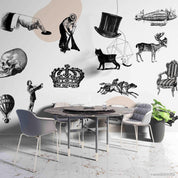 3D Vintage Hand Sketching Crown Animal Wall Mural Wallpaper LXL 564- Jess Art Decoration