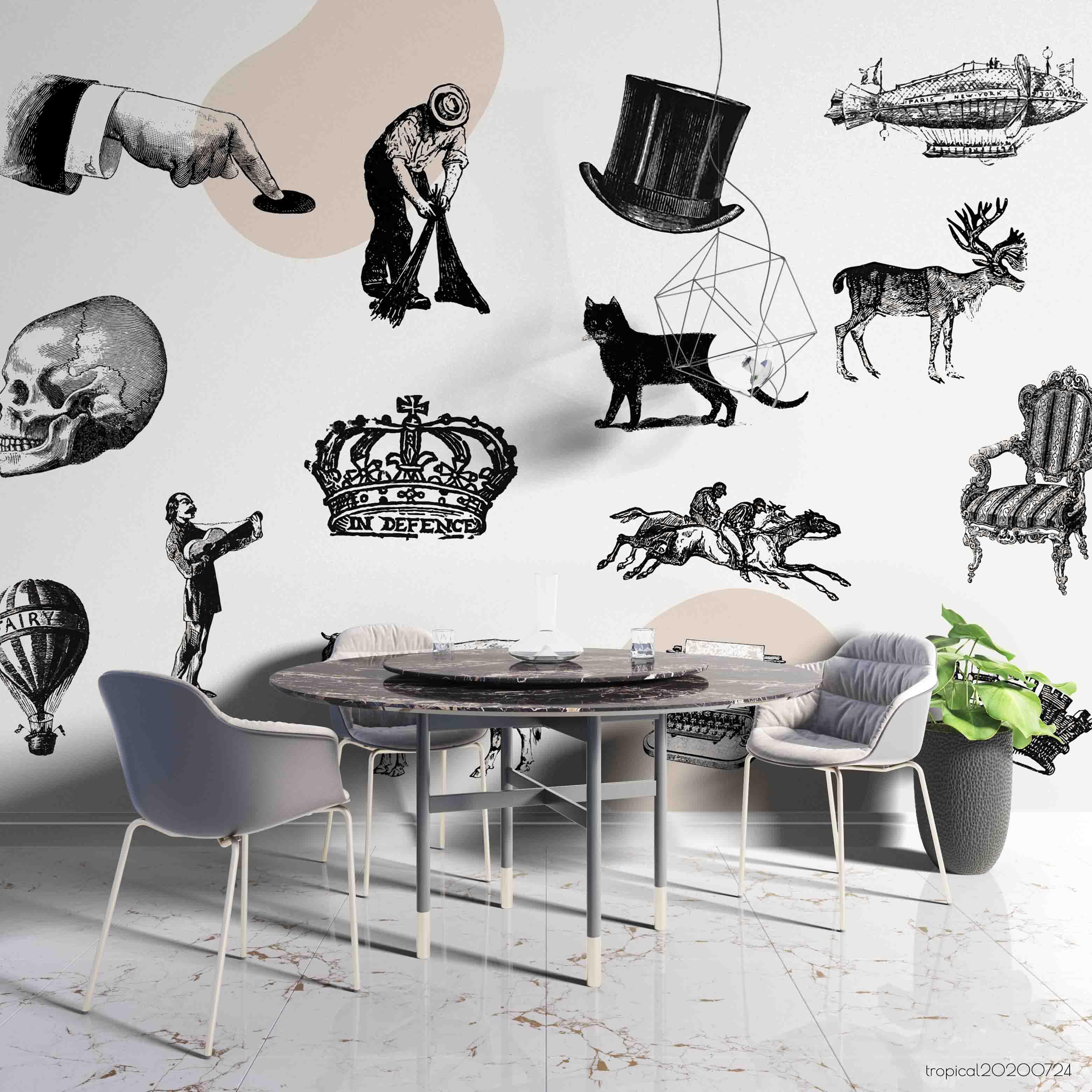3D Vintage Hand Sketching Crown Animal Wall Mural Wallpaper LXL 564- Jess Art Decoration
