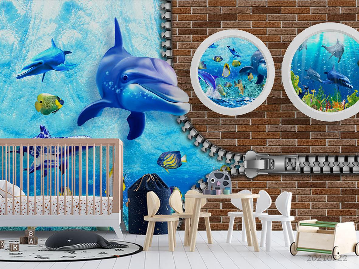 3D Dolphin Underwater World Wall Mural Wallpaper LQH 337- Jess Art Decoration