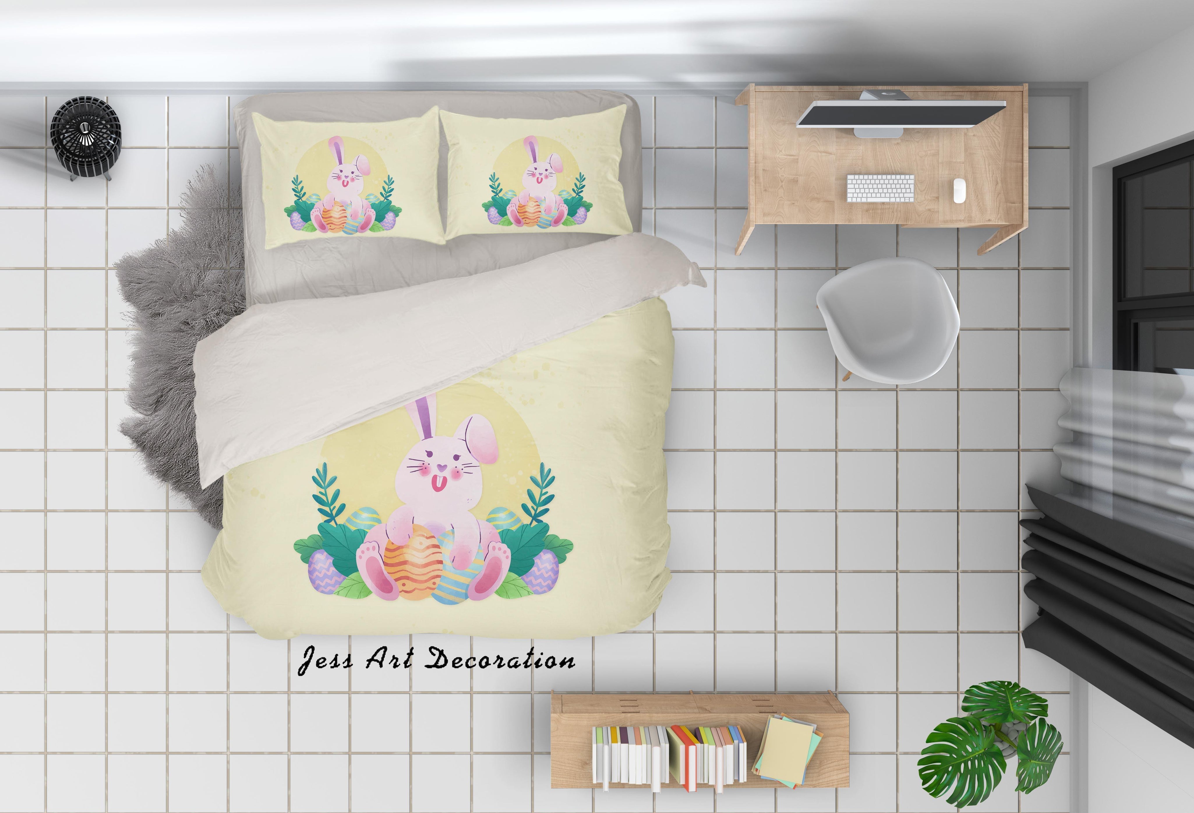 3D Yellow Rabbit Quilt Cover Set Bedding Set Pillowcases 115- Jess Art Decoration