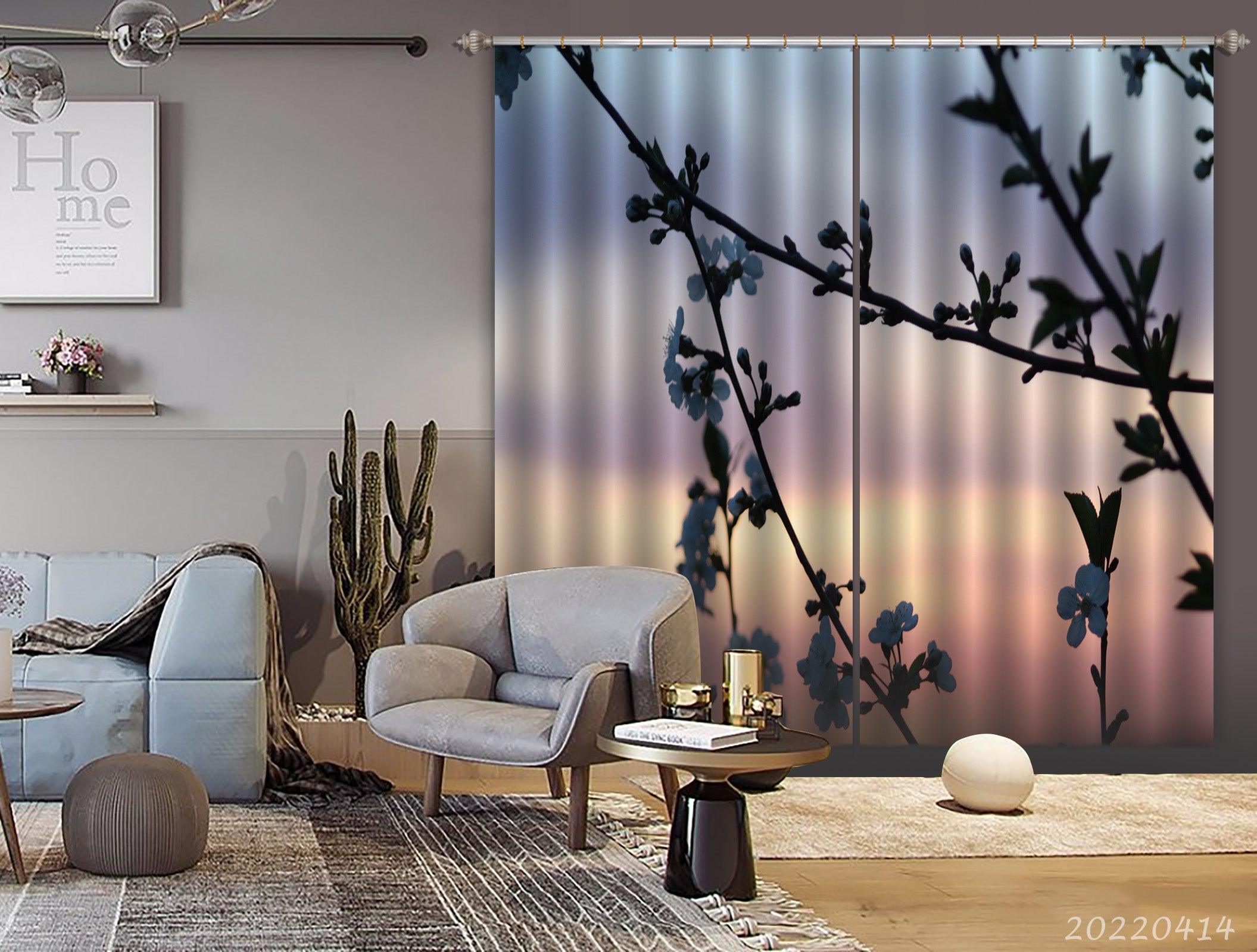 3D Landscape Nature Flower Branch Silhouette Curtains and Drapes GD 4095- Jess Art Decoration