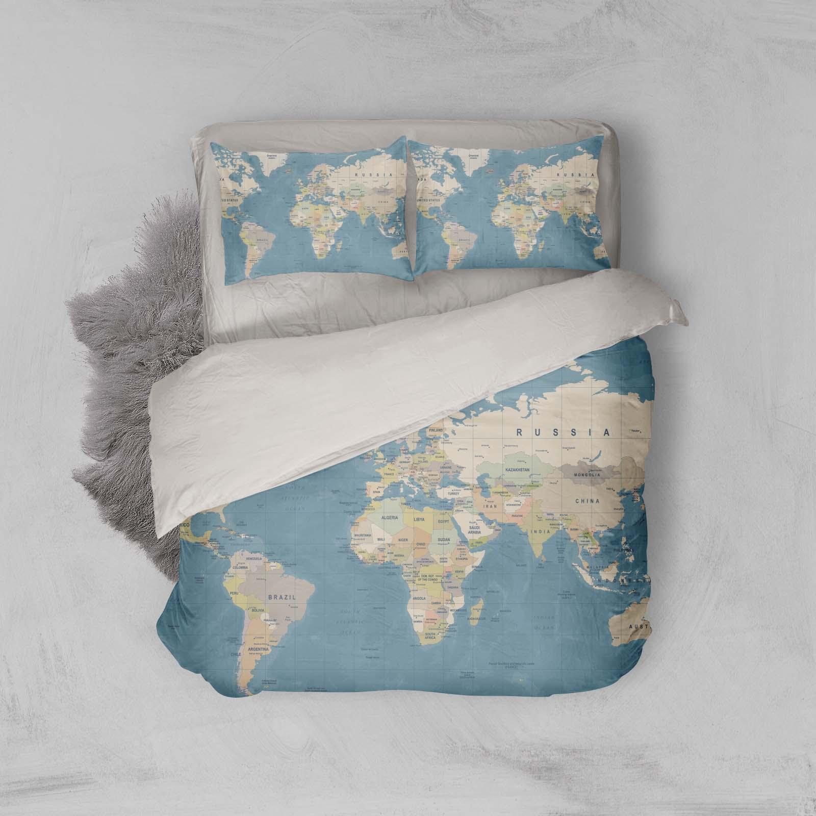 3D Blue World Map Quilt Cover Set Bedding Set Pillowcases 72- Jess Art Decoration