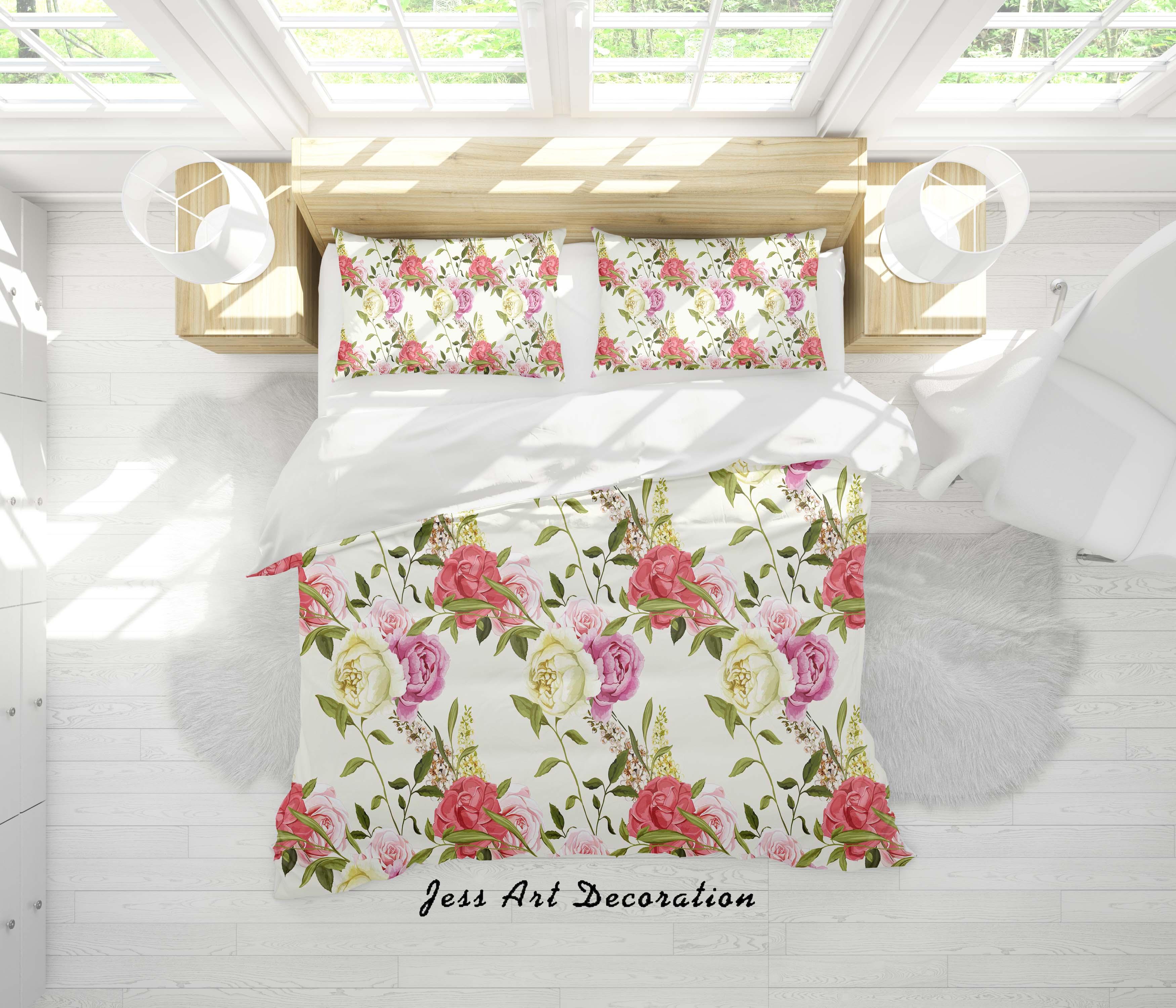 3D White Flowers Quilt Cover Set Bedding Set Duvet Cover Pillowcases SF03- Jess Art Decoration