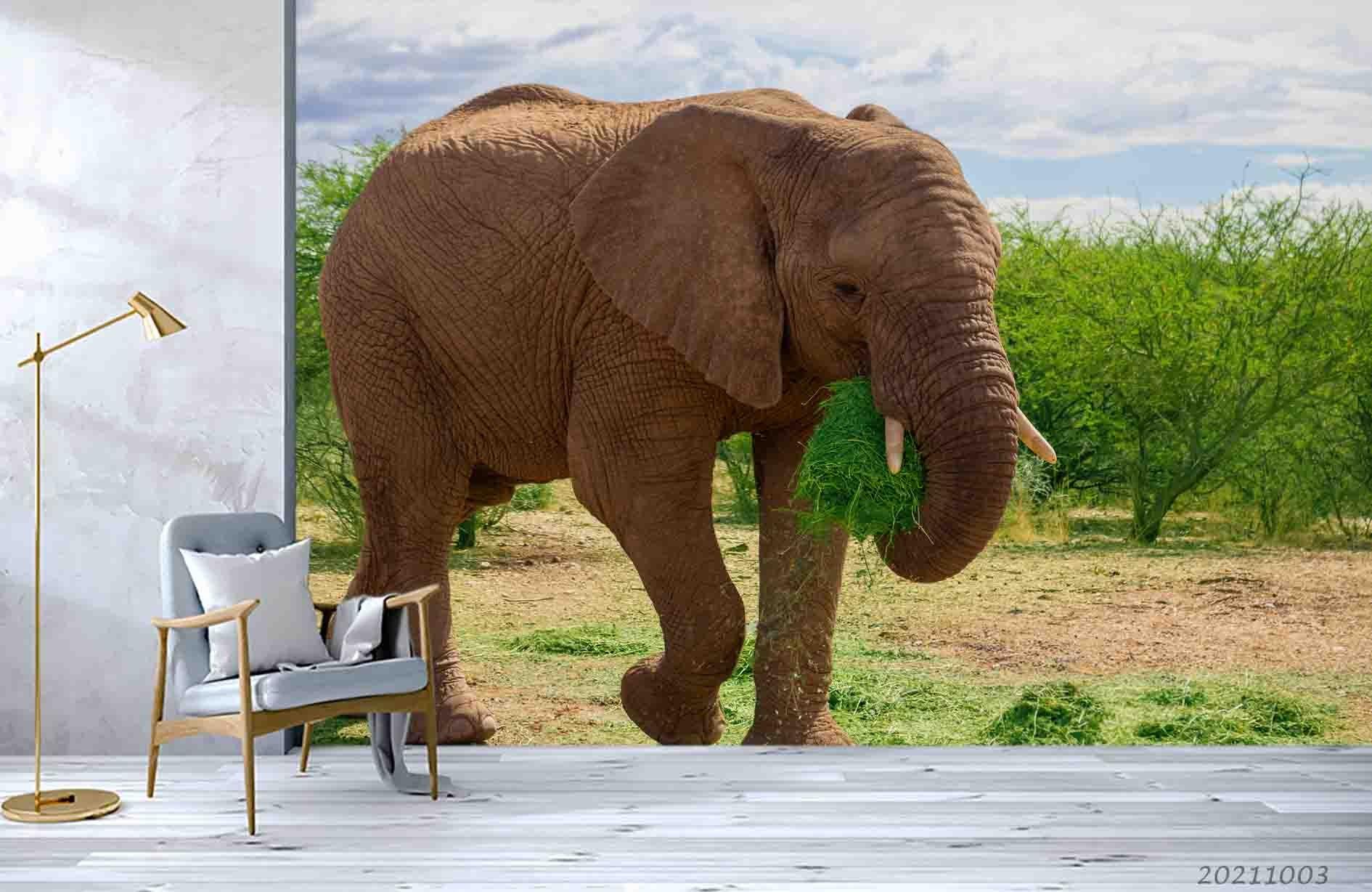 3D Green Tree Forest Animal Elephant Wall Mural Wallpaper LQH 372- Jess Art Decoration