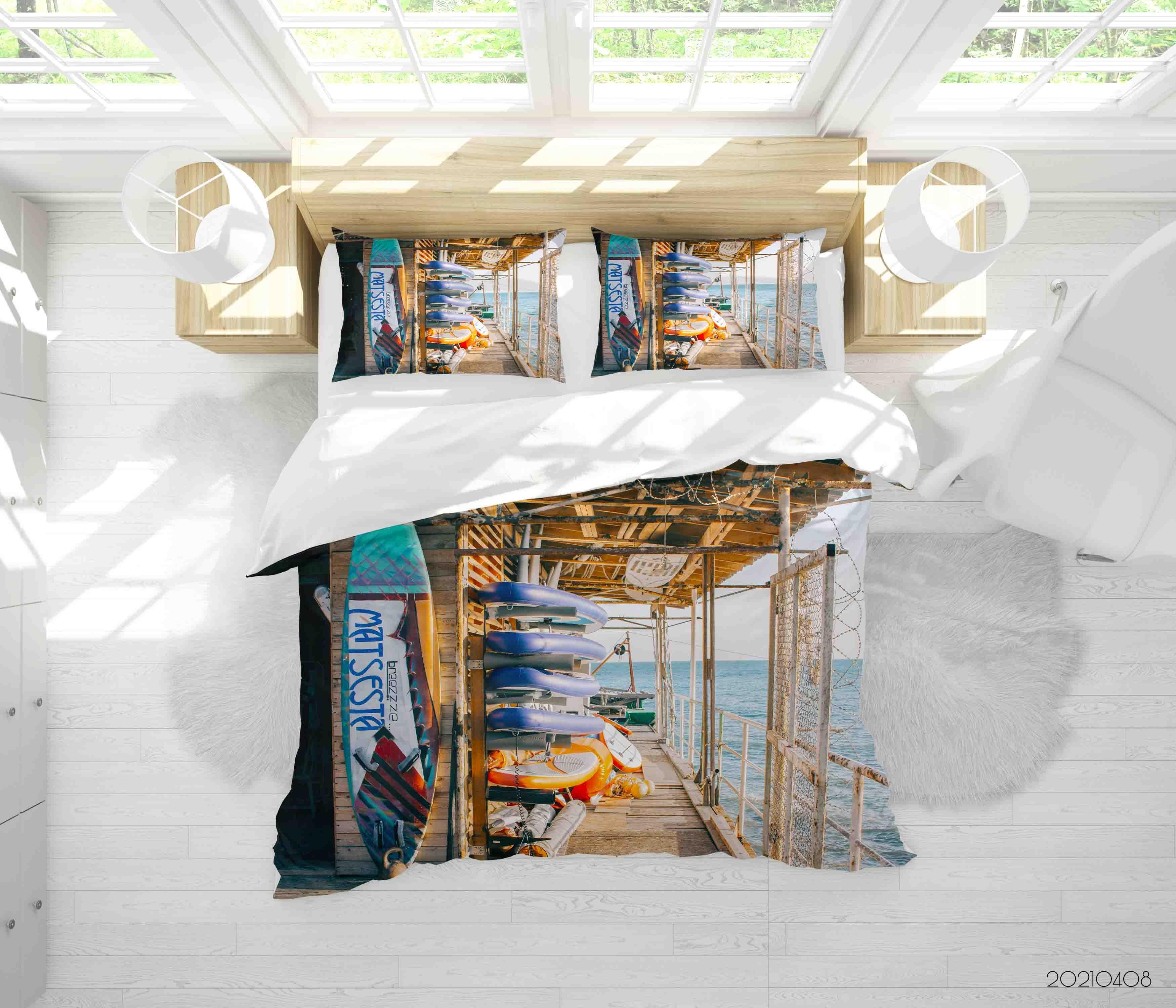 3D Ocean Boat Deck Surfboard Quilt Cover Set Bedding Set Duvet Cover Pillowcases 48- Jess Art Decoration