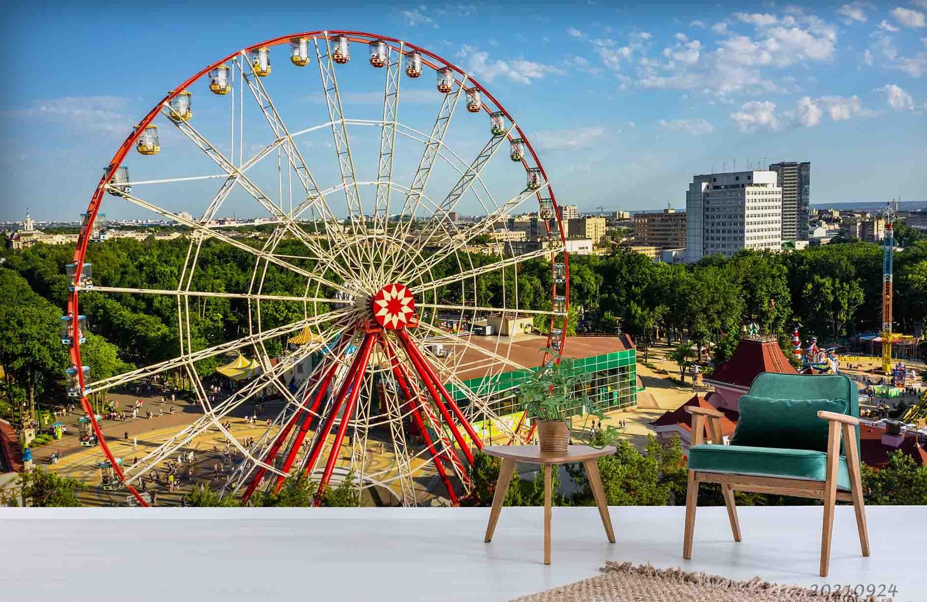 3D City Forest Ferris Wheel Wall Mural Wallpaper LQH 657- Jess Art Decoration