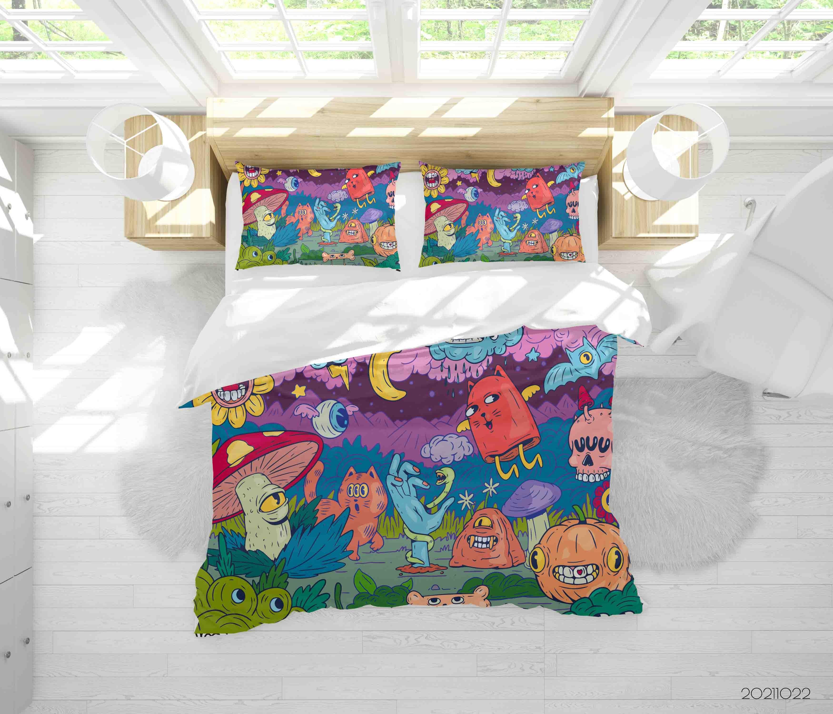 3D Abstract Color Monster Graffiti Quilt Cover Set Bedding Set Duvet Cover Pillowcases 17- Jess Art Decoration