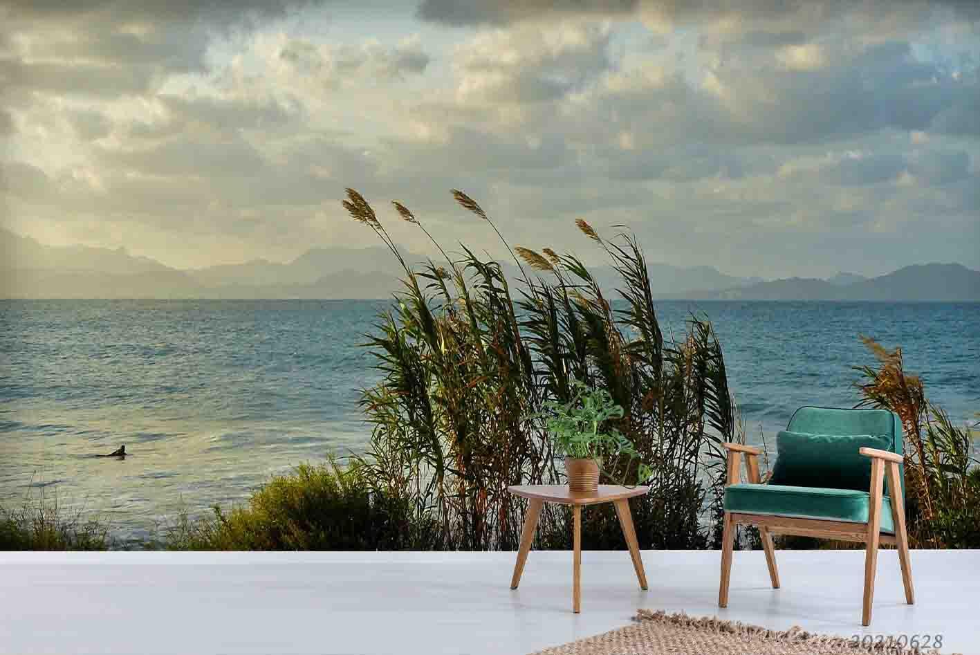 3D Sky Cloud Sea Reed Grass Wall Mural Wallpaper LQH 274- Jess Art Decoration