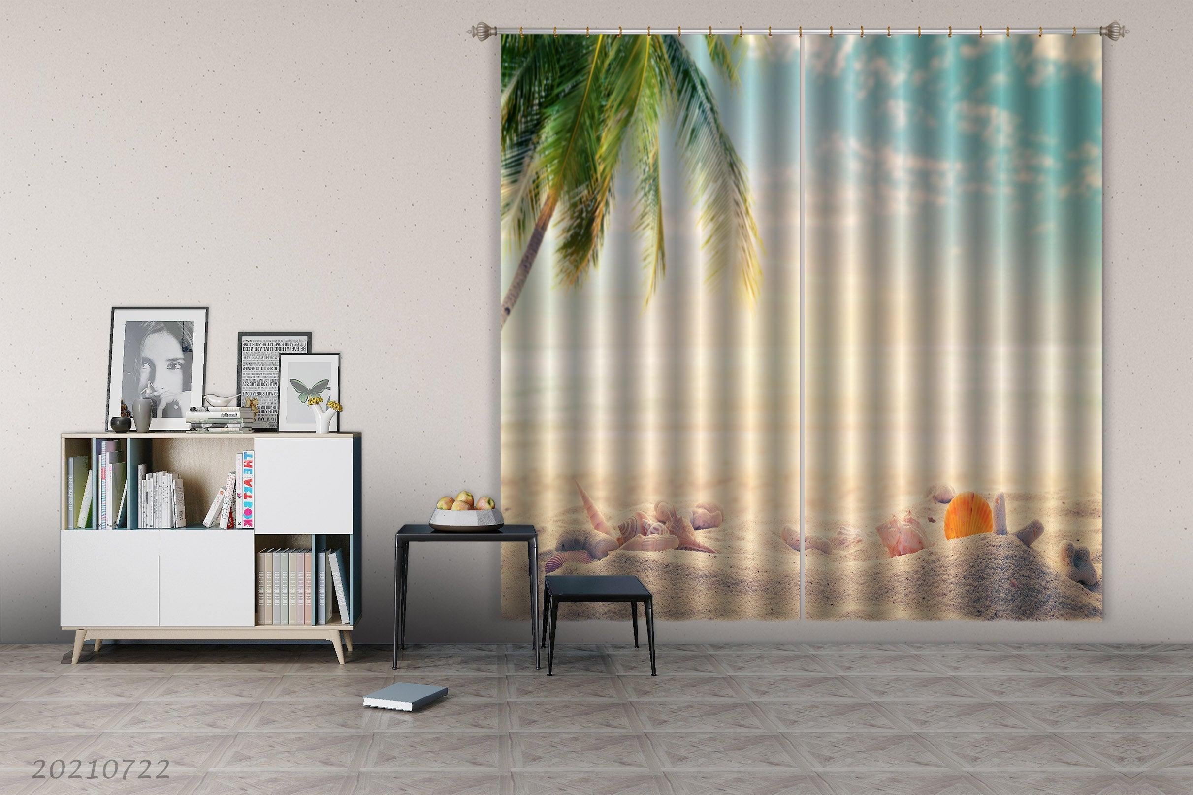 3D Tropical Sky Beach Palm Curtains and Drapes LQH 459- Jess Art Decoration