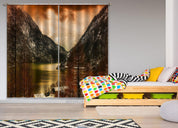 3D Sunset Sky Mountain Lake Landscape Curtains and Drapes LQH 174- Jess Art Decoration