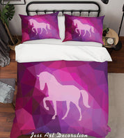 3D Pink Geometry Horse Quilt Cover Set Bedding Set Duvet Cover Pillowcases SF116- Jess Art Decoration
