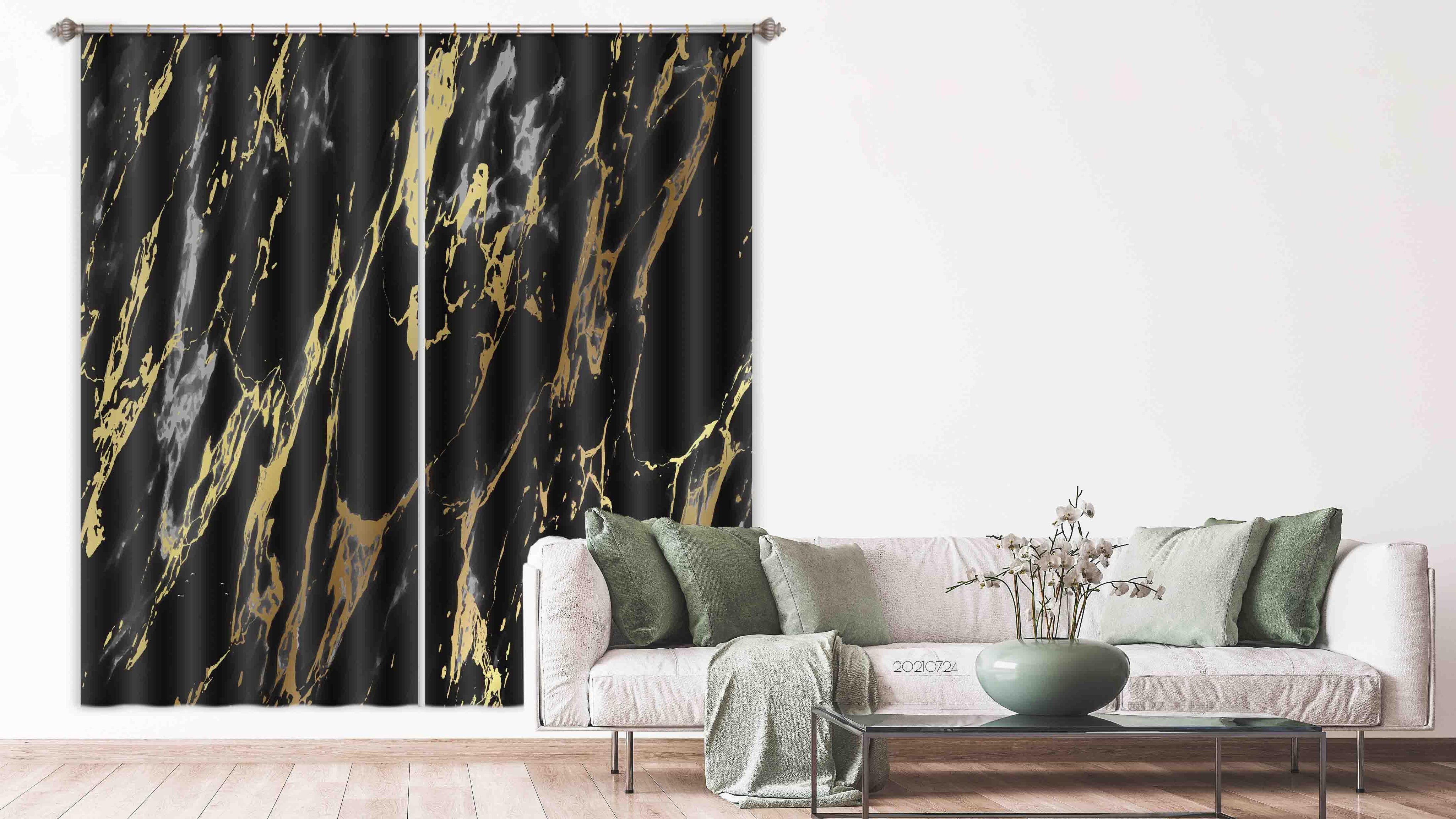 3D Abstract Black Marble Texture Curtains and Drapes LQH 66- Jess Art Decoration