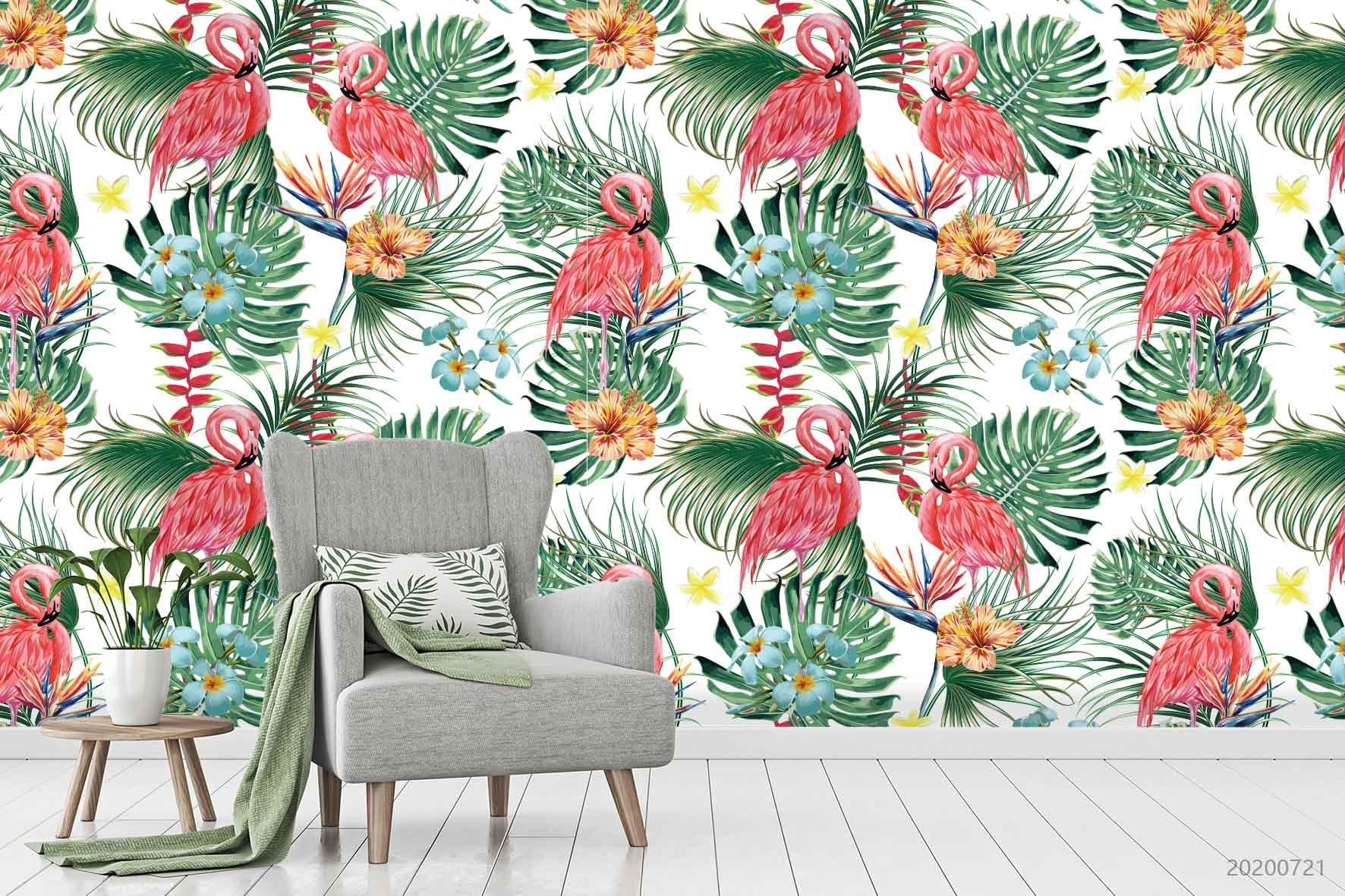 3D Oil Painting Flamingo Colorful Floral Plant Wall Mural Wallpaper LXL 484- Jess Art Decoration