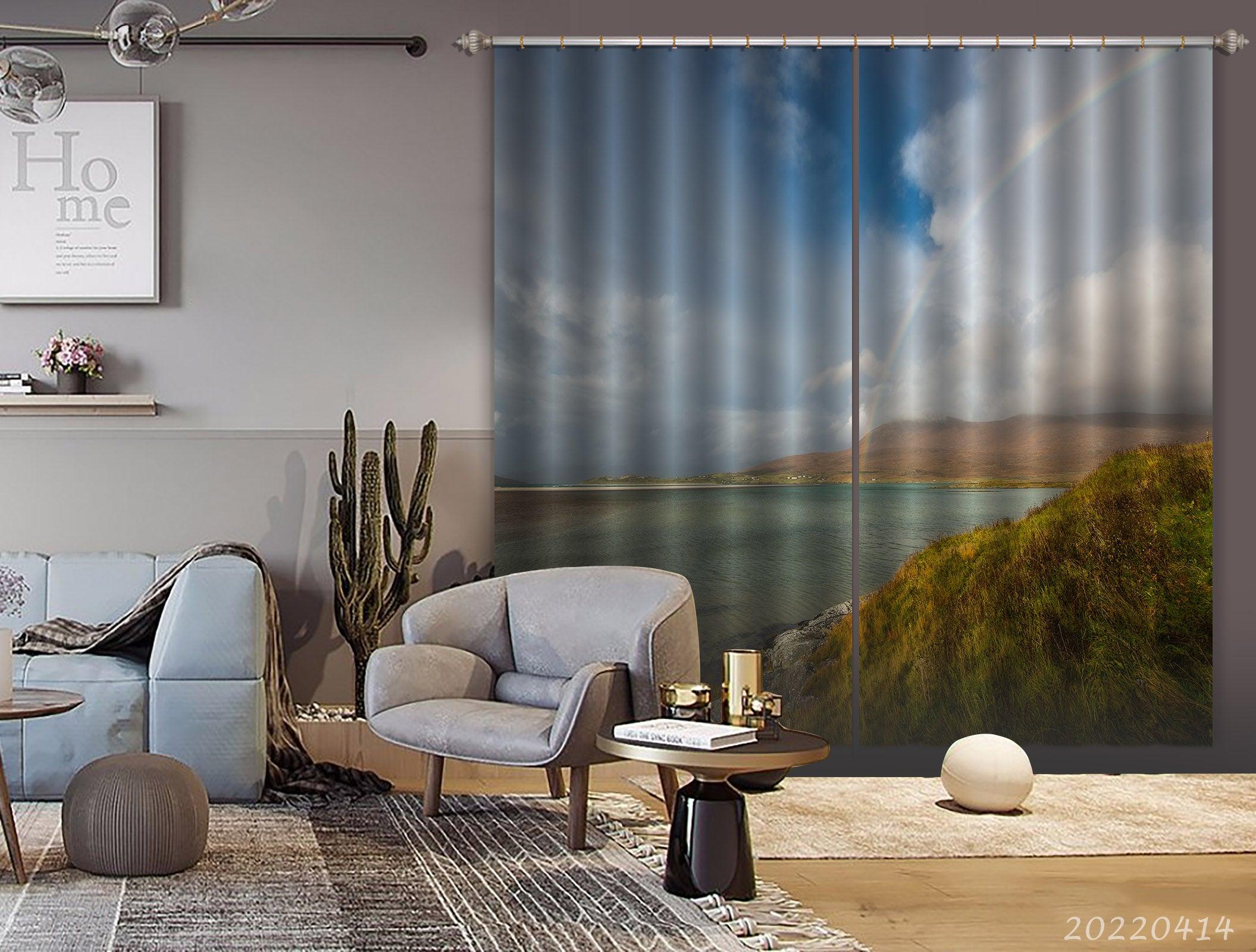 3D Landscape Ocean Coast Hill Sky Rainbow Curtains and Drapes GD 4159- Jess Art Decoration