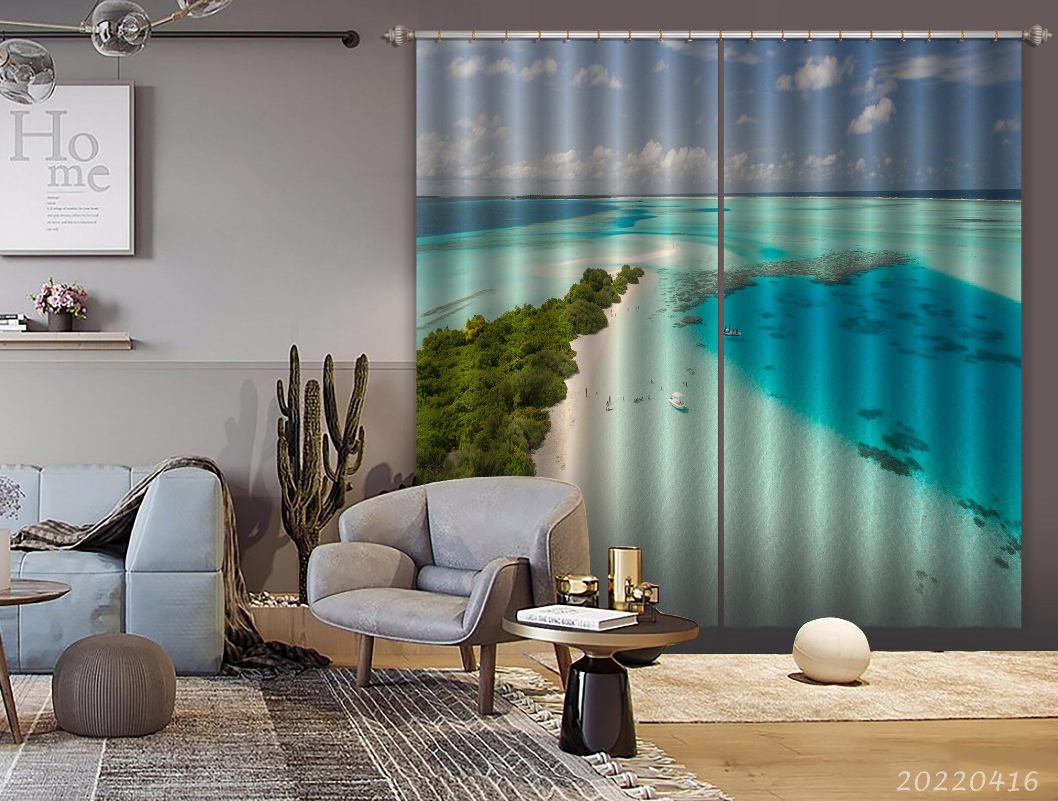 3D Landscape Ocean Beach Woods Horizon Curtains and Drapes GD 4488- Jess Art Decoration