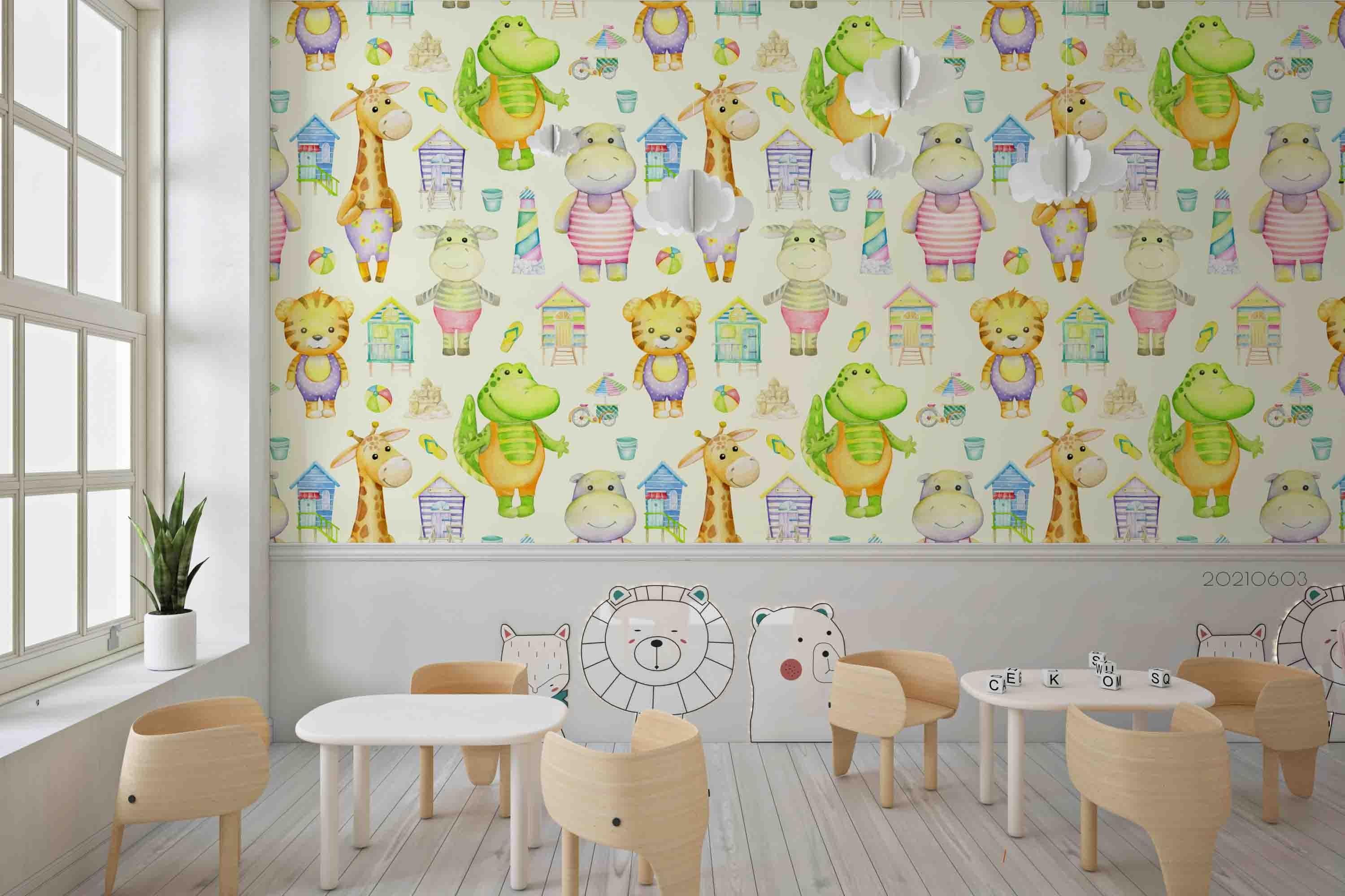 3D  Animal Cute Cartoon Pattern Color Wall Mural Wallpaper SWW561- Jess Art Decoration