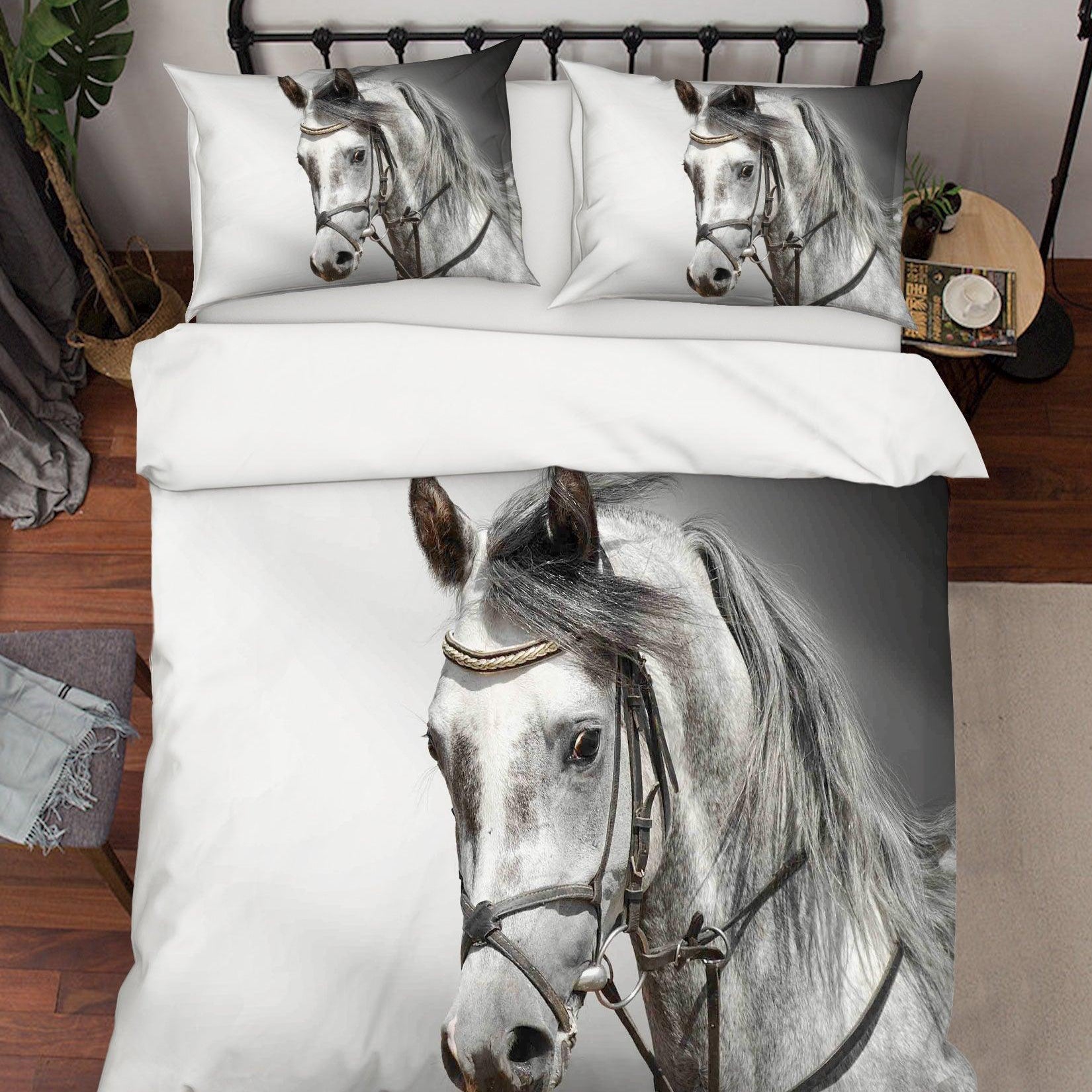 3D Black White Horse Quilt Cover Set Bedding Set Pillowcases  92- Jess Art Decoration