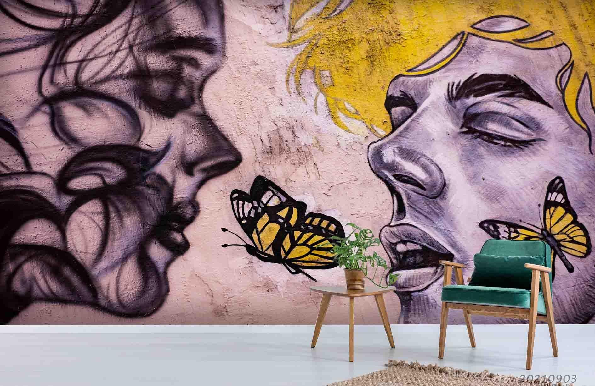 3D Abstract Character Butterfly Graffiti Wall Mural Wallpaper LQH 97- Jess Art Decoration