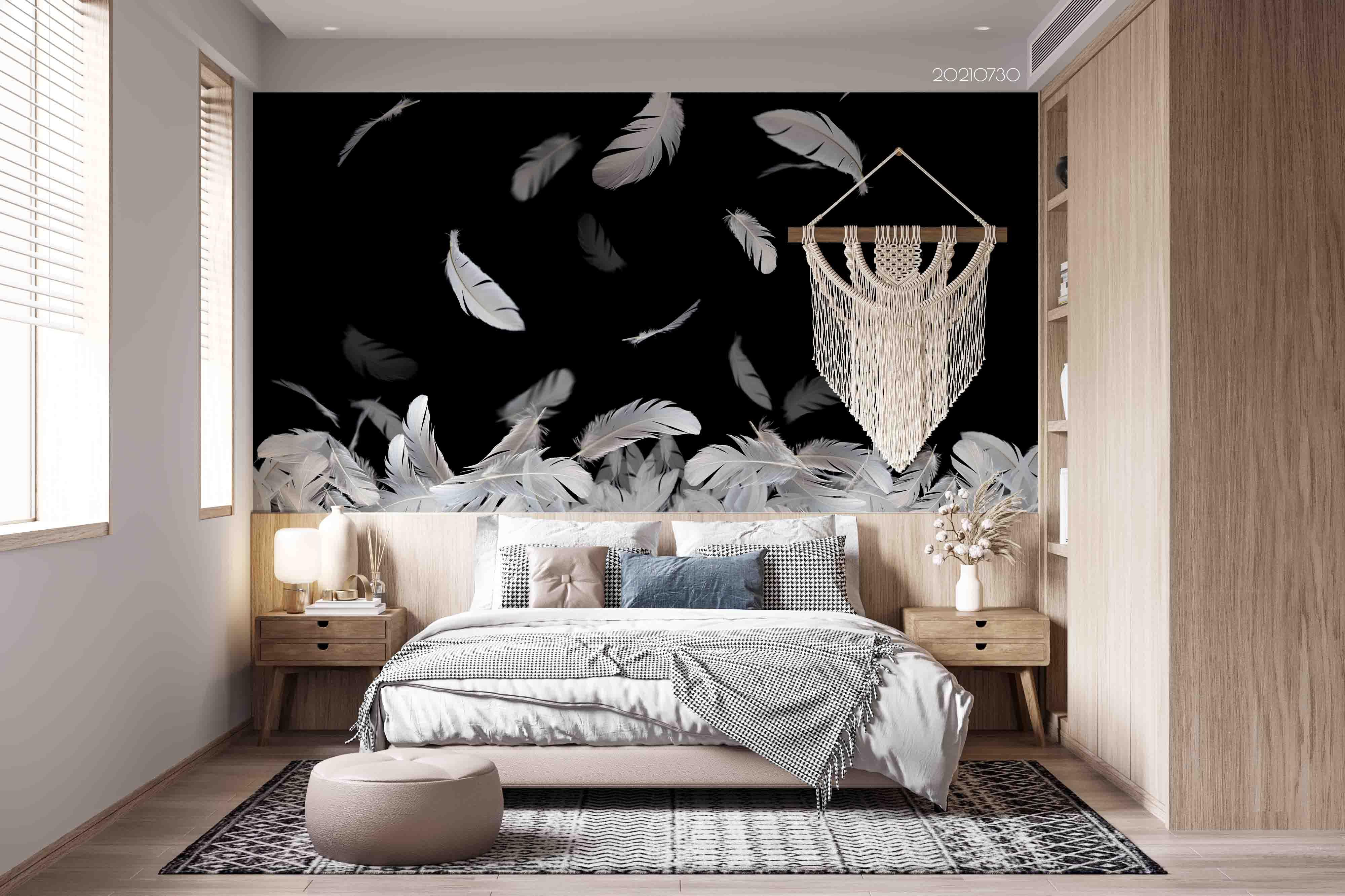 3D White Feather Floating Wall Mural Wallpaper SWW4446- Jess Art Decoration