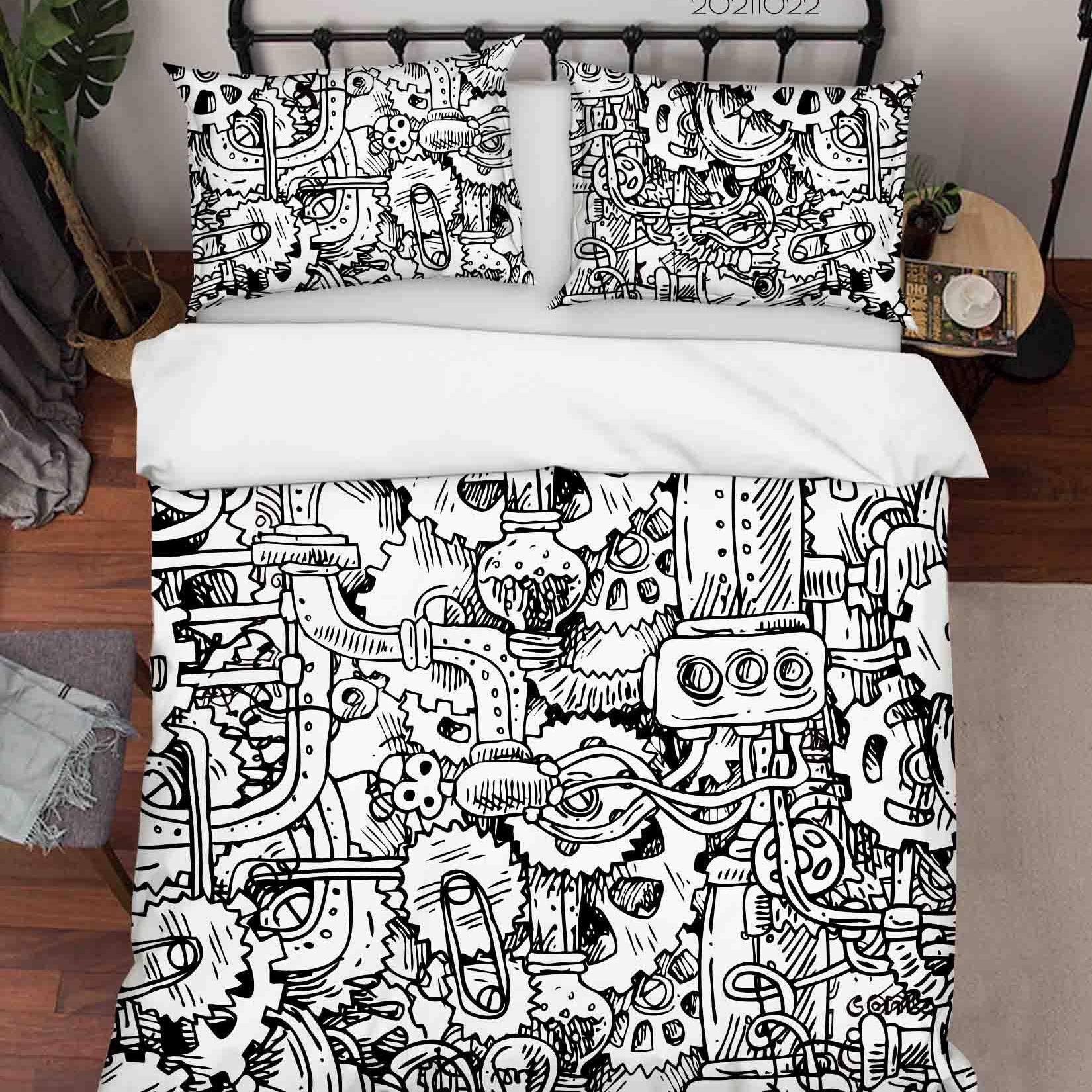 3D Abstract Gear Texture Graffiti Quilt Cover Set Bedding Set Duvet Cover Pillowcases 5- Jess Art Decoration