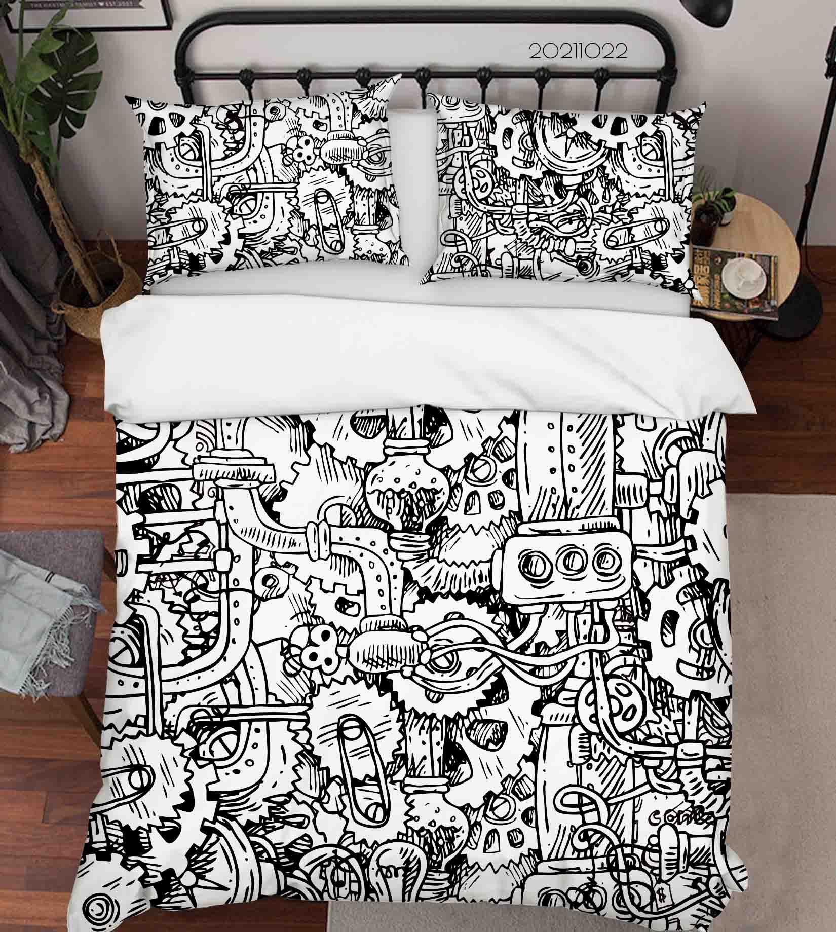 3D Abstract Gear Texture Graffiti Quilt Cover Set Bedding Set Duvet Cover Pillowcases 5- Jess Art Decoration