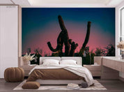 3D Desert Cactus Sunset Glow Wall Mural Wallpaper SWW2984- Jess Art Decoration
