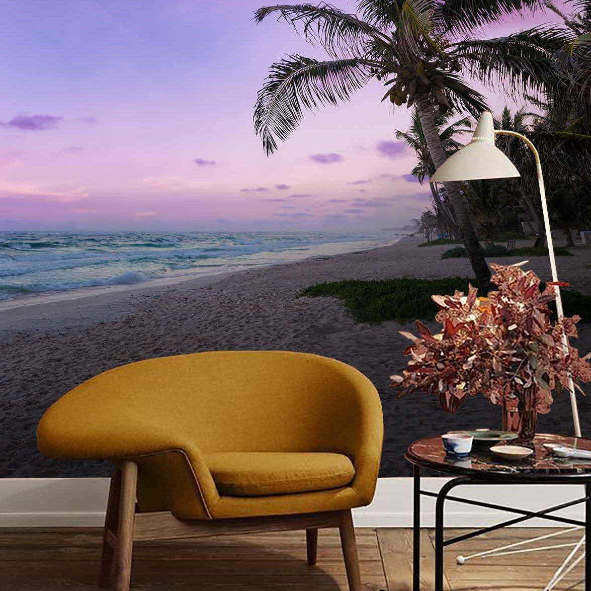3D Purple Sky Sunset Tropical Beach Wall Mural Wallpaper  42- Jess Art Decoration