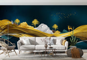 3D Abstract Golden Mountains Deer Bird Landscape Wall Mural Wallpaper GD 2474- Jess Art Decoration