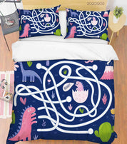3D Abstract Cartoon Colorful Dinosaur Animal Plant Quilt Cover Set Bedding Set Duvet Cover Pillowcases LXL- Jess Art Decoration
