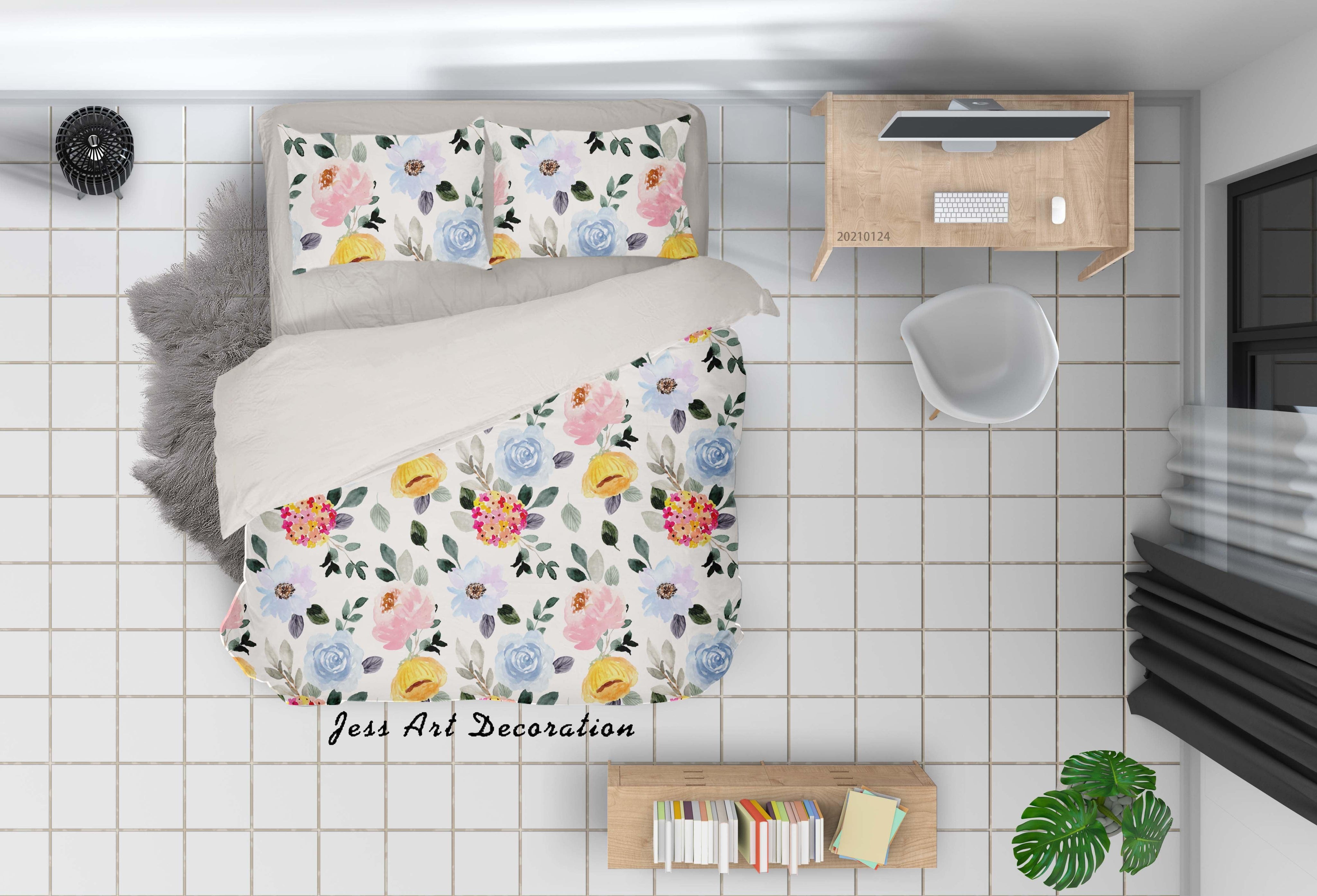 3D Watercolor Floral Quilt Cover Set Bedding Set Duvet Cover Pillowcases 7- Jess Art Decoration