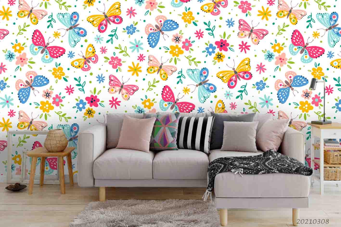 3D Color Floral Butterfly Wall Mural Wallpaper LQH 50- Jess Art Decoration