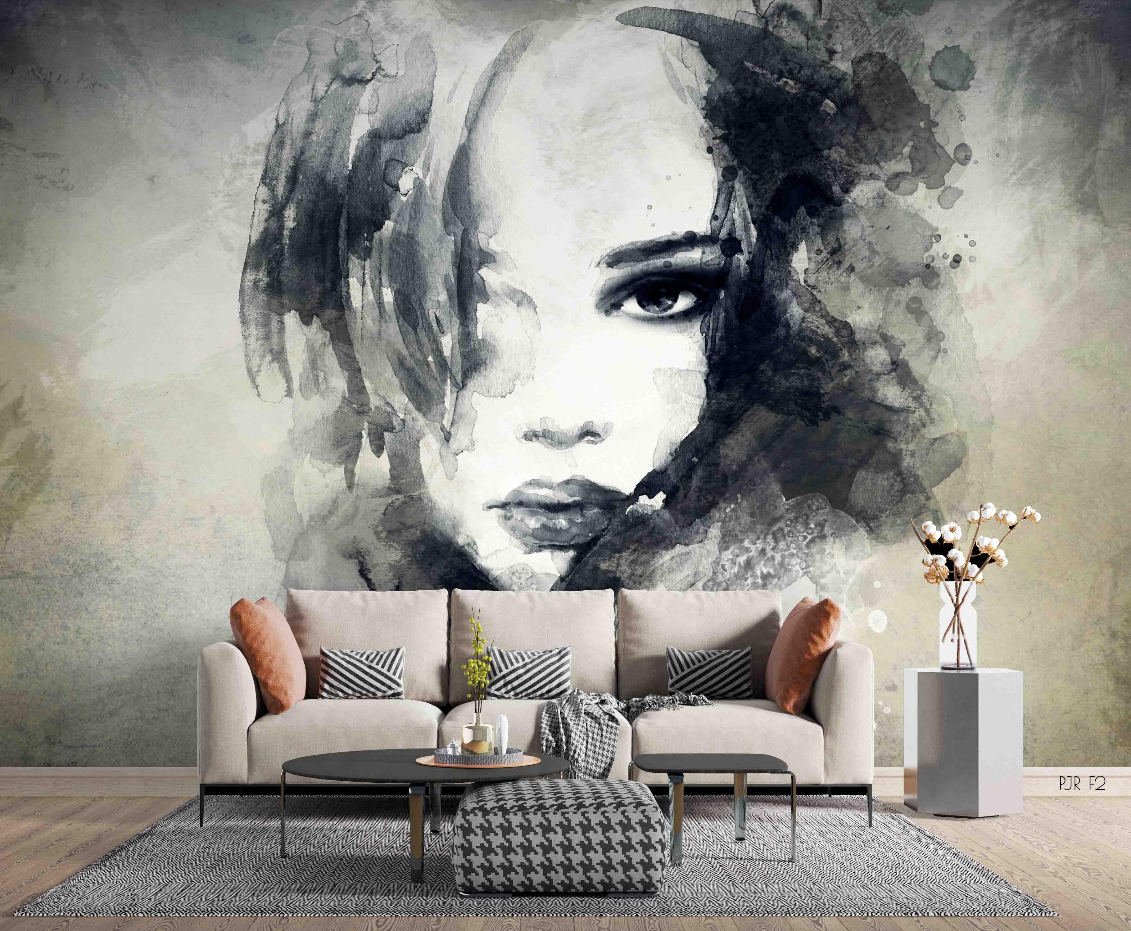 3D Watercolor Grey Woman Wall Mural Wallpaper LQH 6- Jess Art Decoration