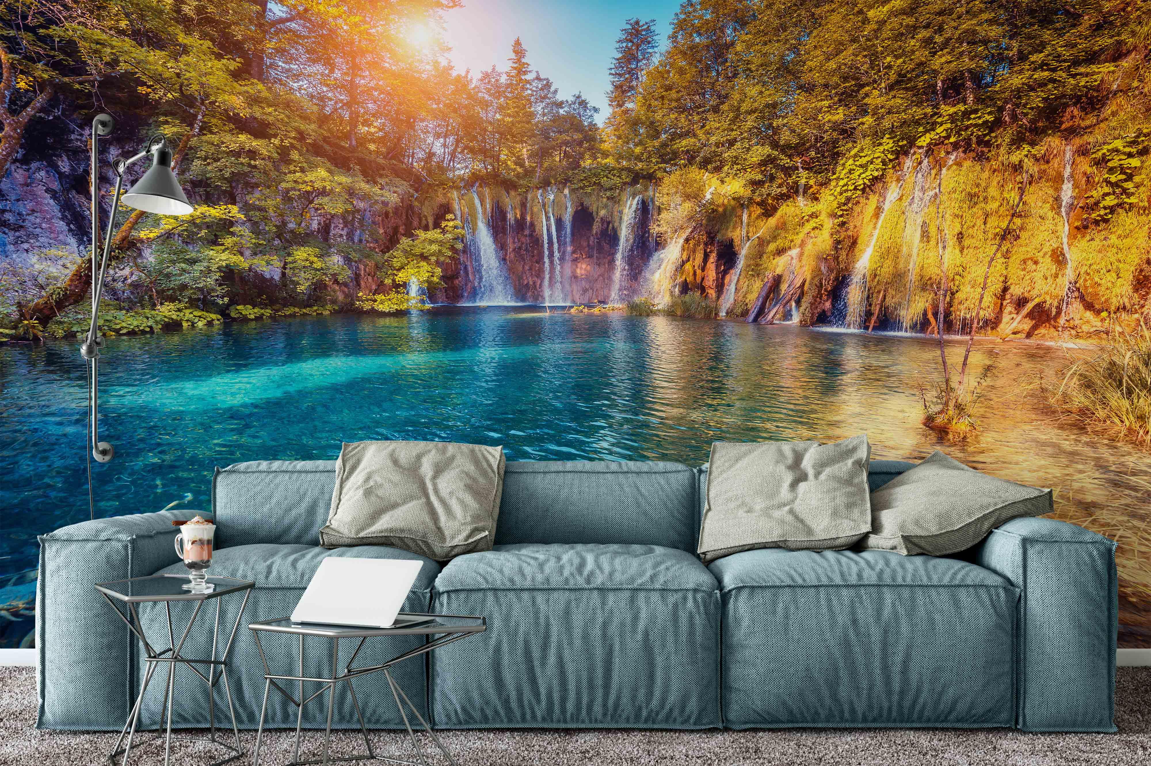3D Waterfall River Forest Wall Mural Wallpaper 134- Jess Art Decoration