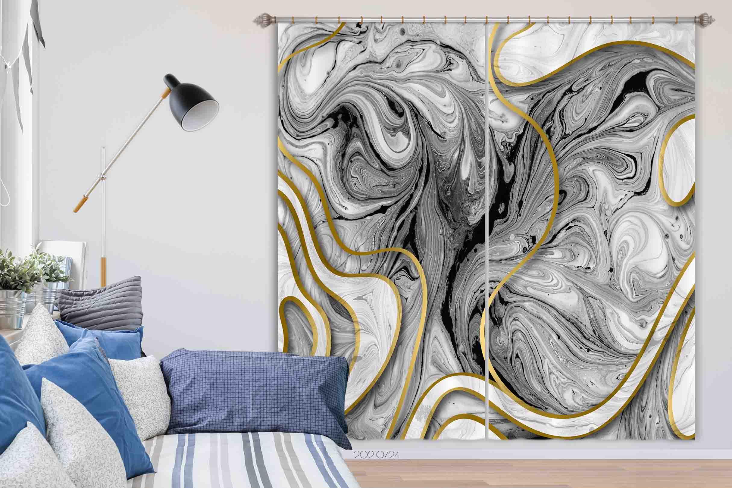 3D Abstract Black Marble Texture Curtains and Drapes LQH 69- Jess Art Decoration