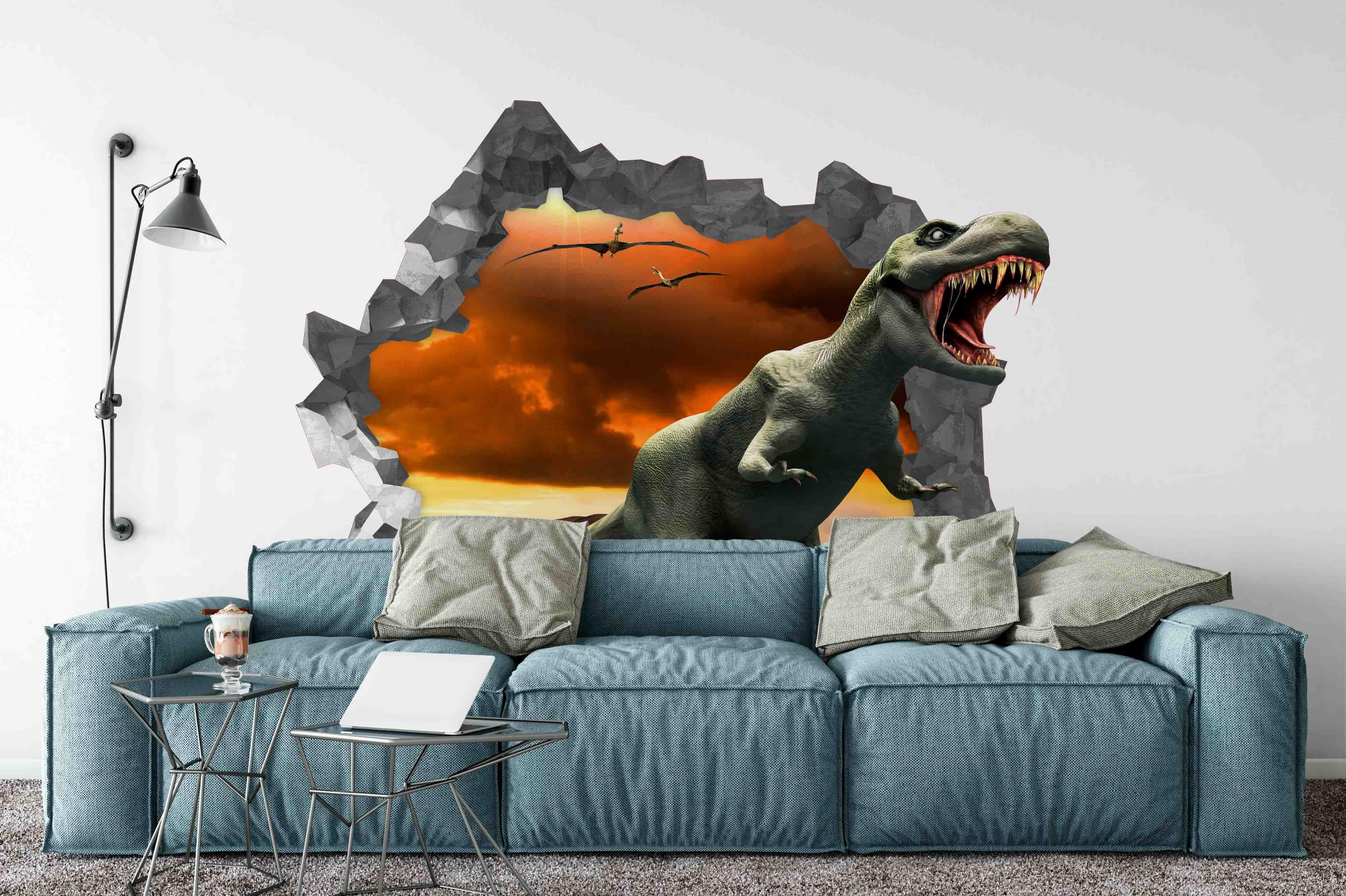 3D Dinosaur Jurassic Damage Wall Mural Wallpaper 107- Jess Art Decoration